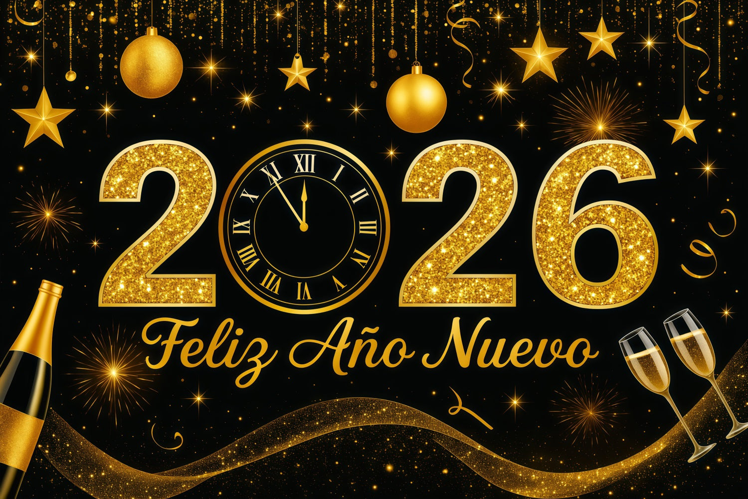 New Year's Backdrop Golden Glitter Countdown Champagne Sparkle Backdrop UK LXX512-20