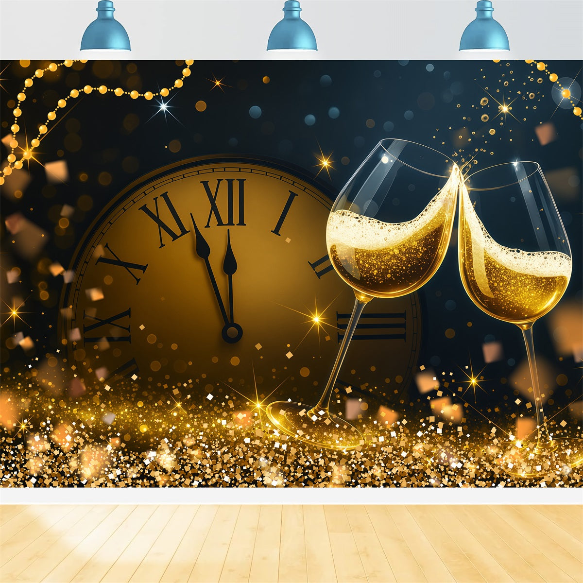 New Years Photo Backdrop Countdown Golden Toast Sparkles Bokeh Backdrop UK LXX512-23