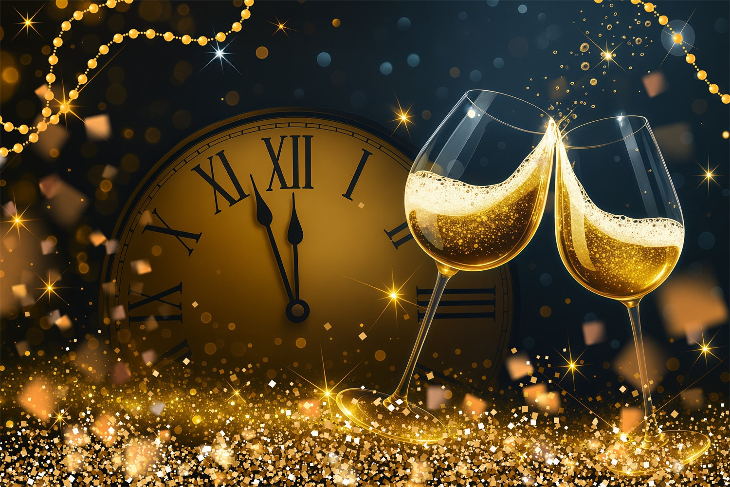 New Years Photo Backdrop Countdown Golden Toast Sparkles Bokeh Backdrop UK LXX512-23