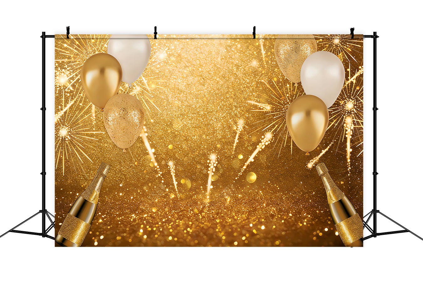 Happy New Year Backdrop Balloons Fireworks Glamour Gold Glitter Backdrop UK LXX512-24