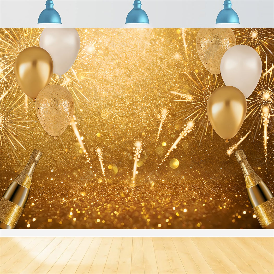 Happy New Year Backdrop Balloons Fireworks Glamour Gold Glitter Backdrop UK LXX512-24