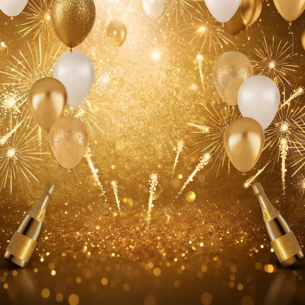 Happy New Year Backdrop Balloons Fireworks Glamour Gold Glitter Backdrop UK LXX512-24