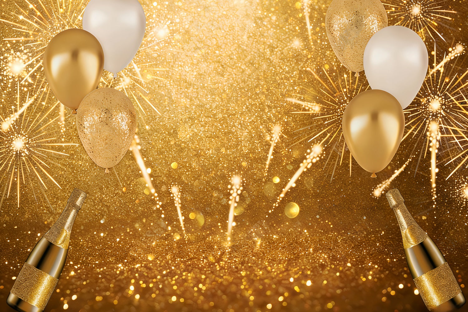 Happy New Year Backdrop Balloons Fireworks Glamour Gold Glitter Backdrop UK LXX512-24