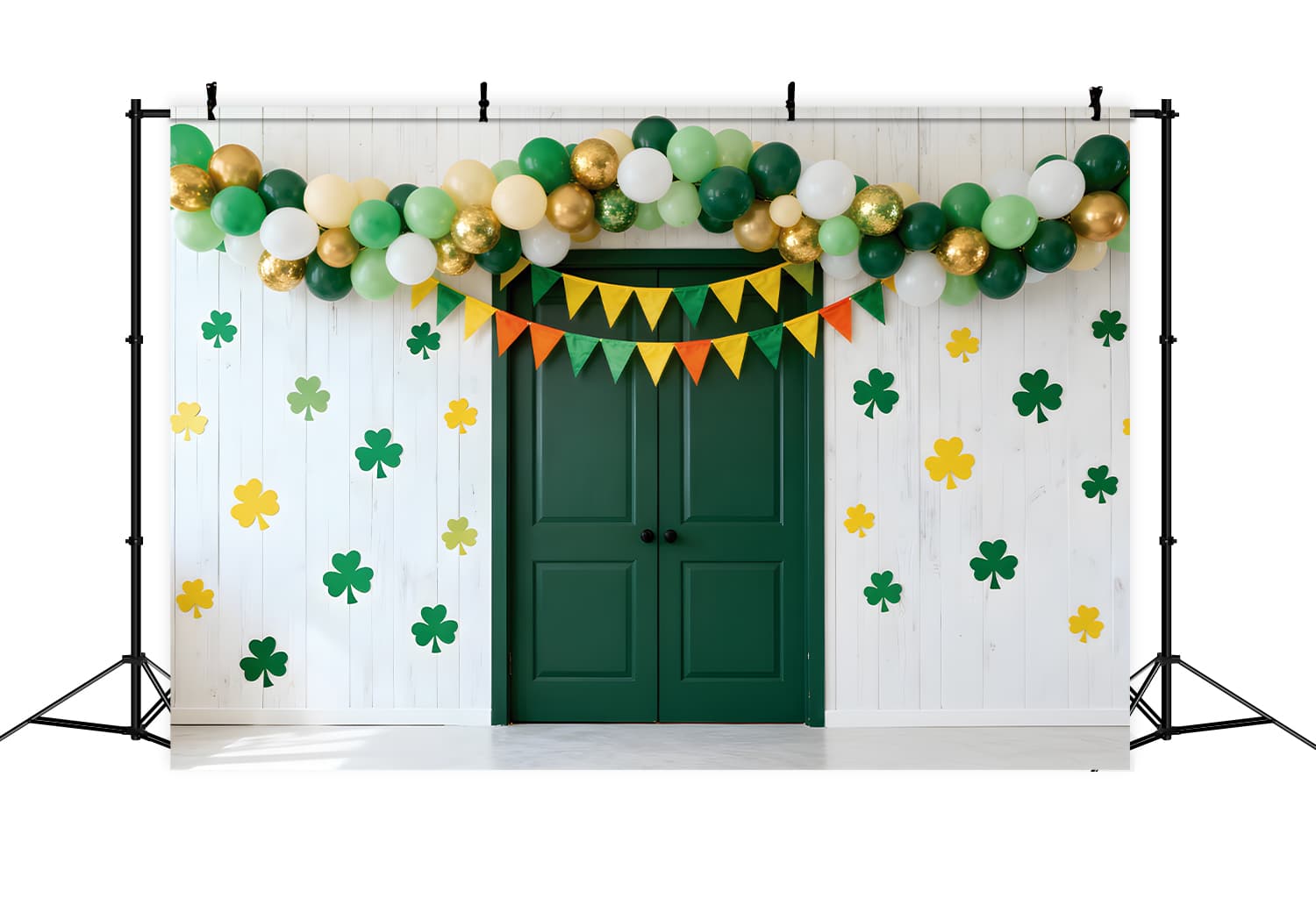 St Patricks Day Backdrop Green Door Shamrock Balloon St Patrick Backdrop UK LXX512-27