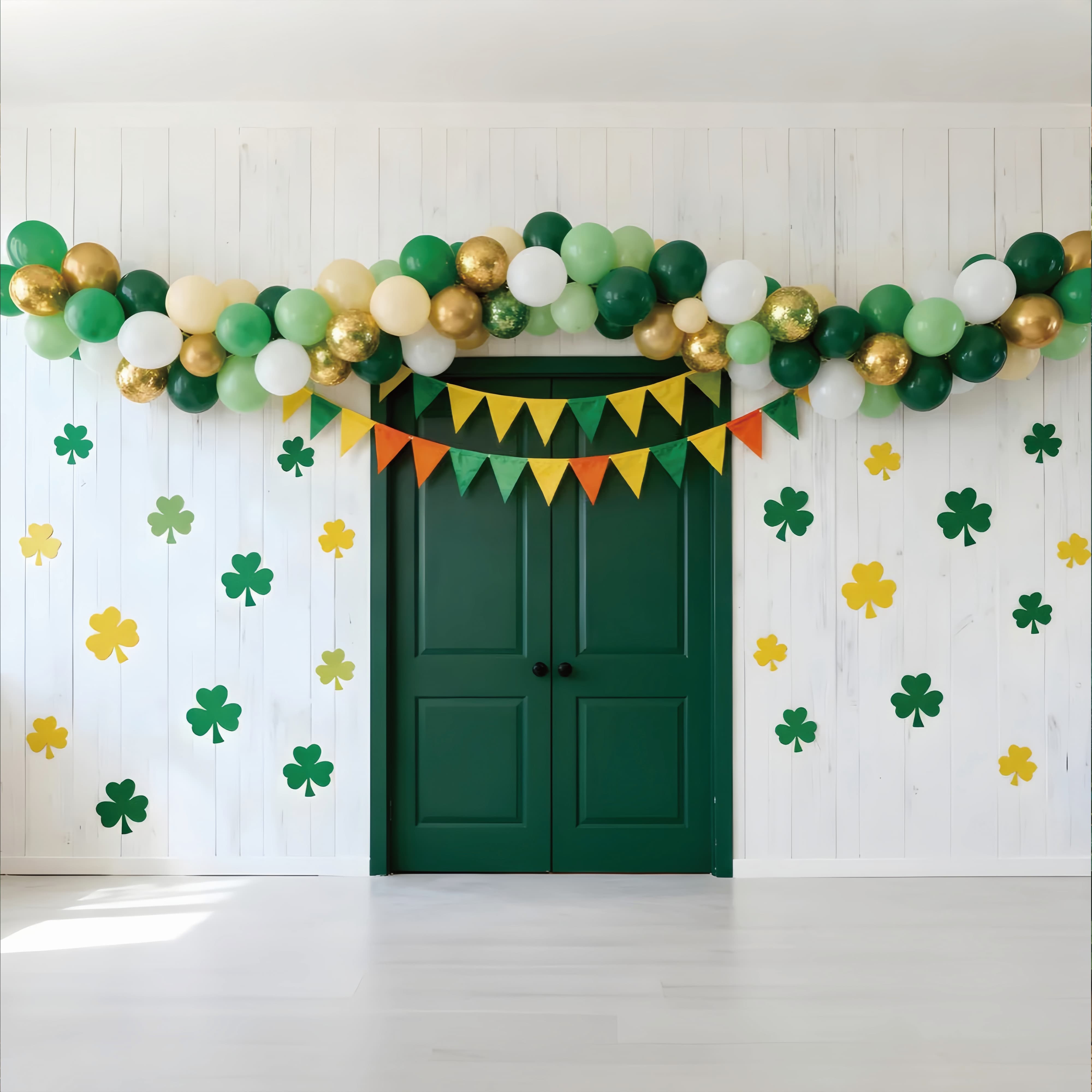 St Patricks Day Backdrop Green Door Shamrock Balloon St Patrick Backdrop UK LXX512-27