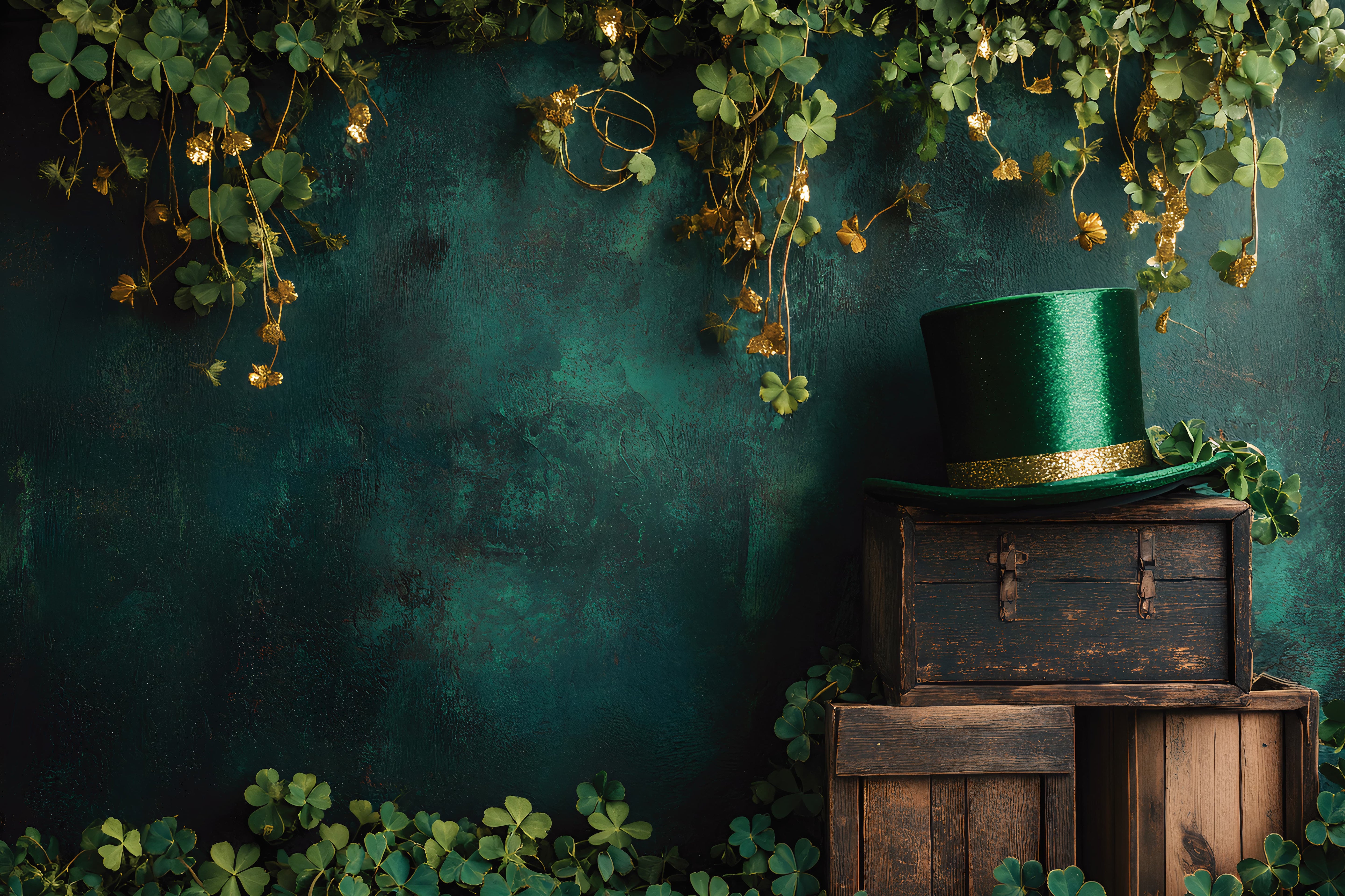 St Patrick's Backdrop Green Top Hat Clover Vines St Patrick's Day Backdrop UK LXX512-29