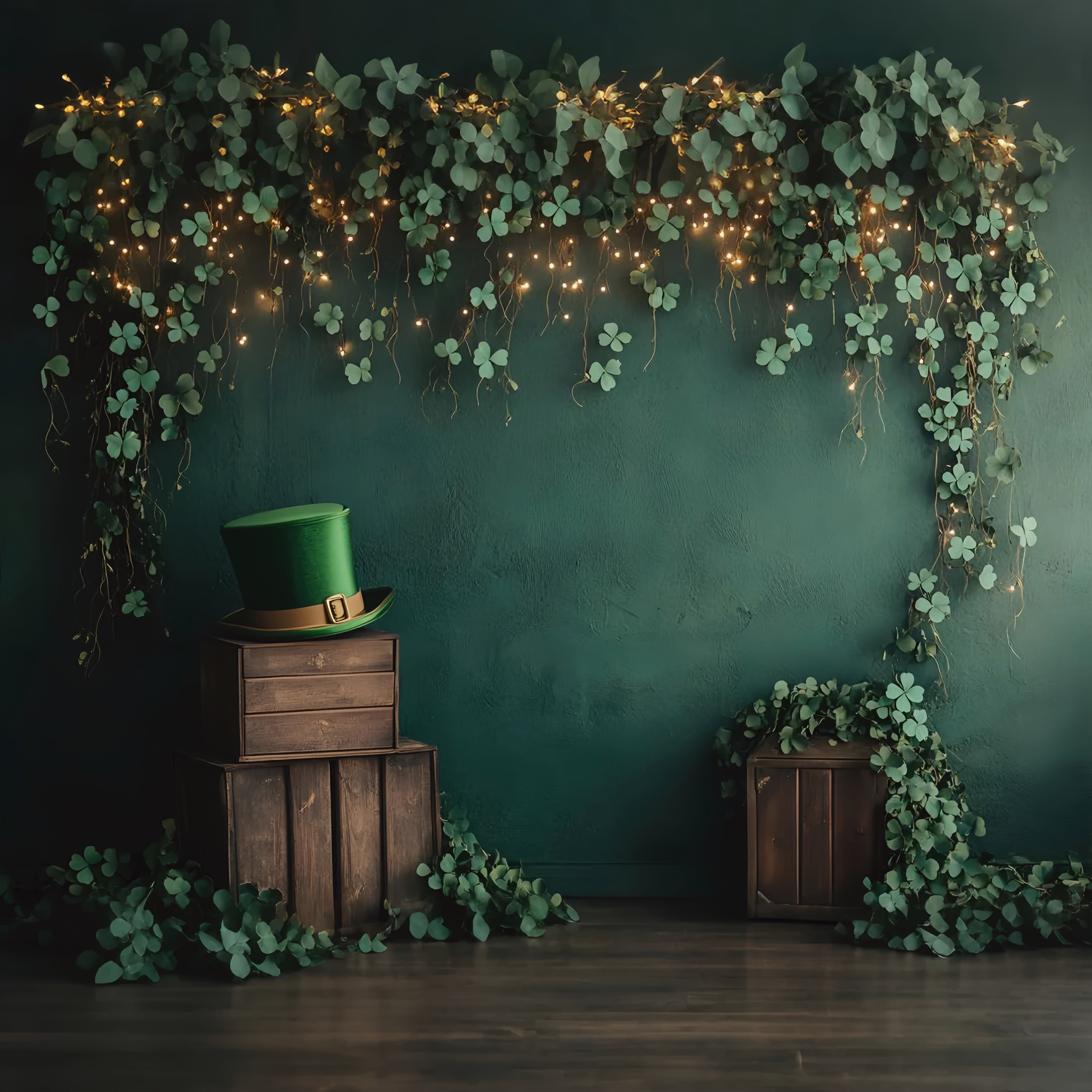 St Patrick's Day Backdrops Clover Garland Green Top Hat Irish Photo Backdrops UK LXX512-30