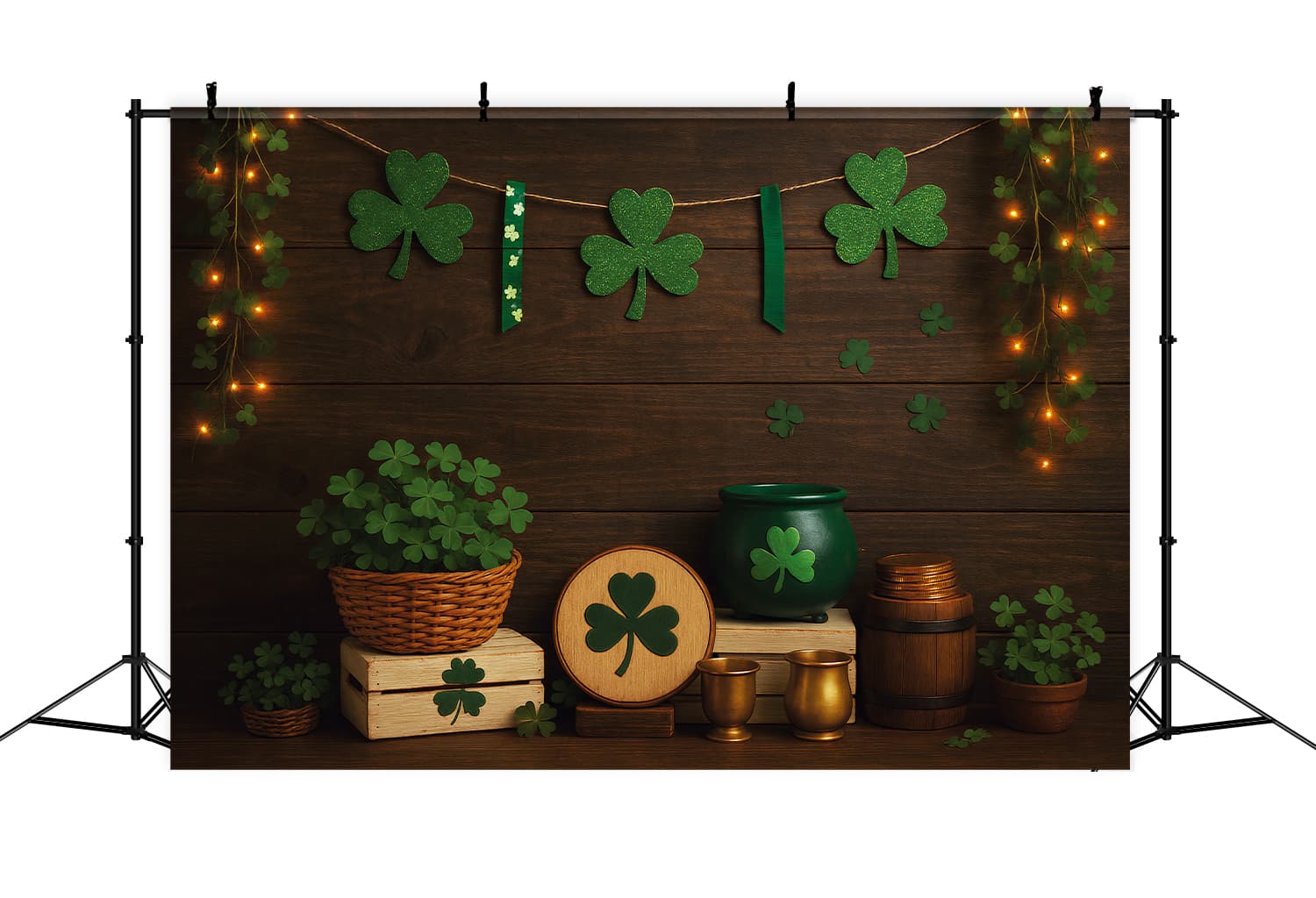 St Patricks Backdrop Rustic Shamrock Green Pot St Patrick's Day Backdrop UK LXX512-31