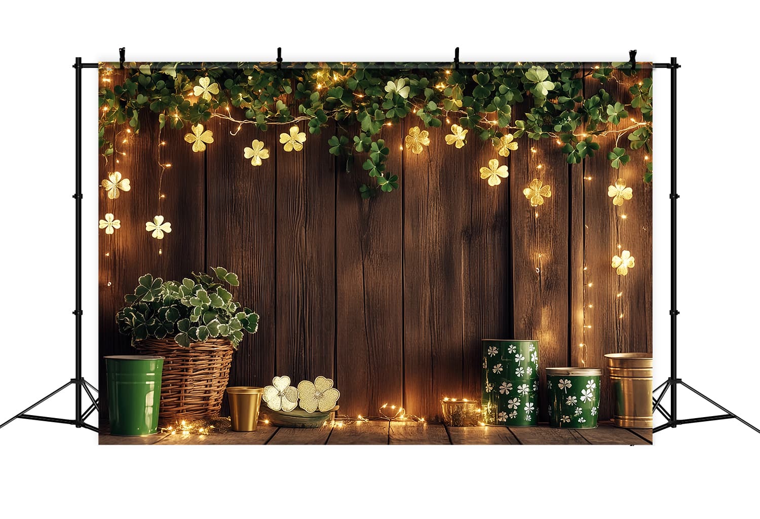 St Patrick's Backdrop Enchanted Clover String Lights Irish Photo Backdrops UK LXX512-33