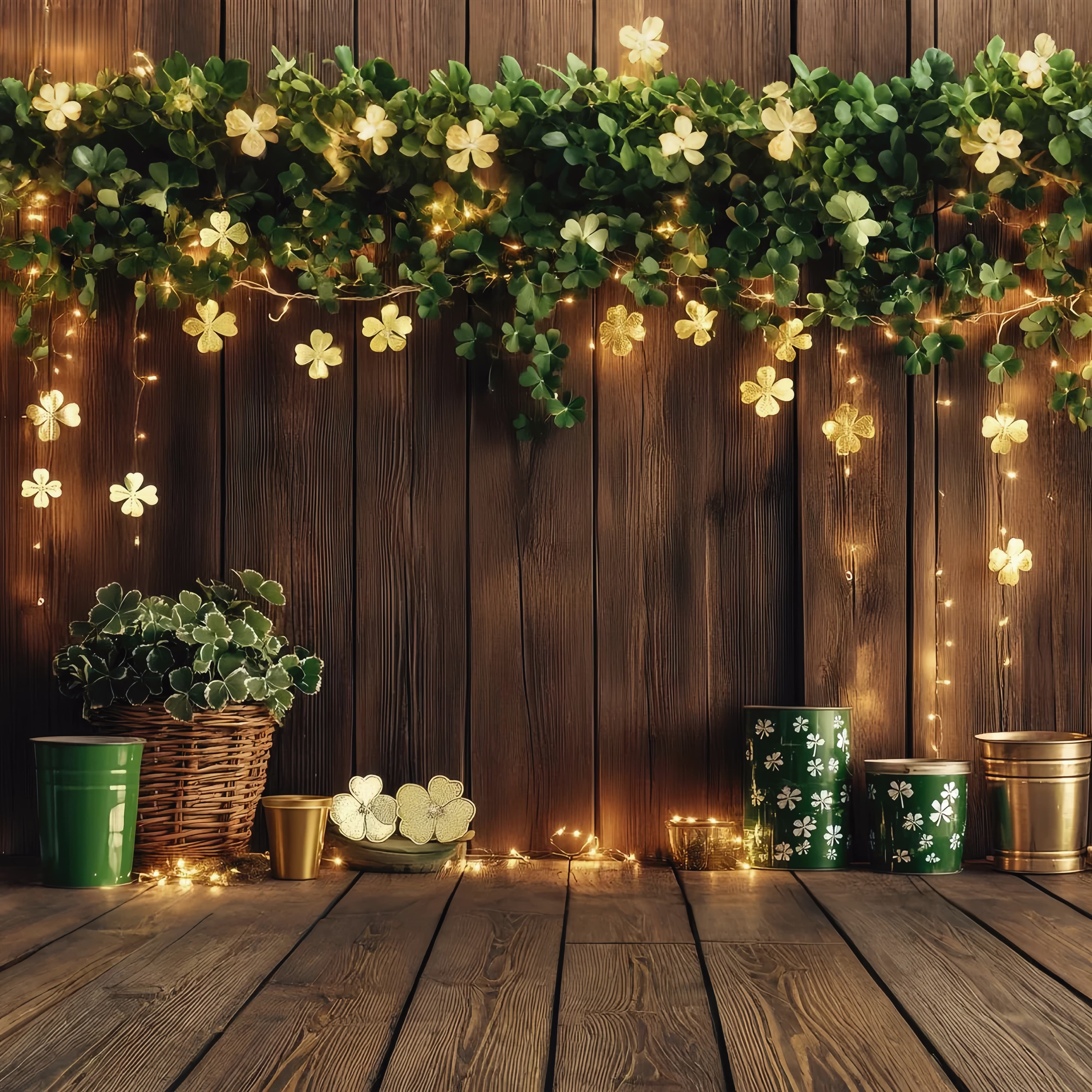 St Patrick's Backdrop Enchanted Clover String Lights Irish Photo Backdrops UK LXX512-33