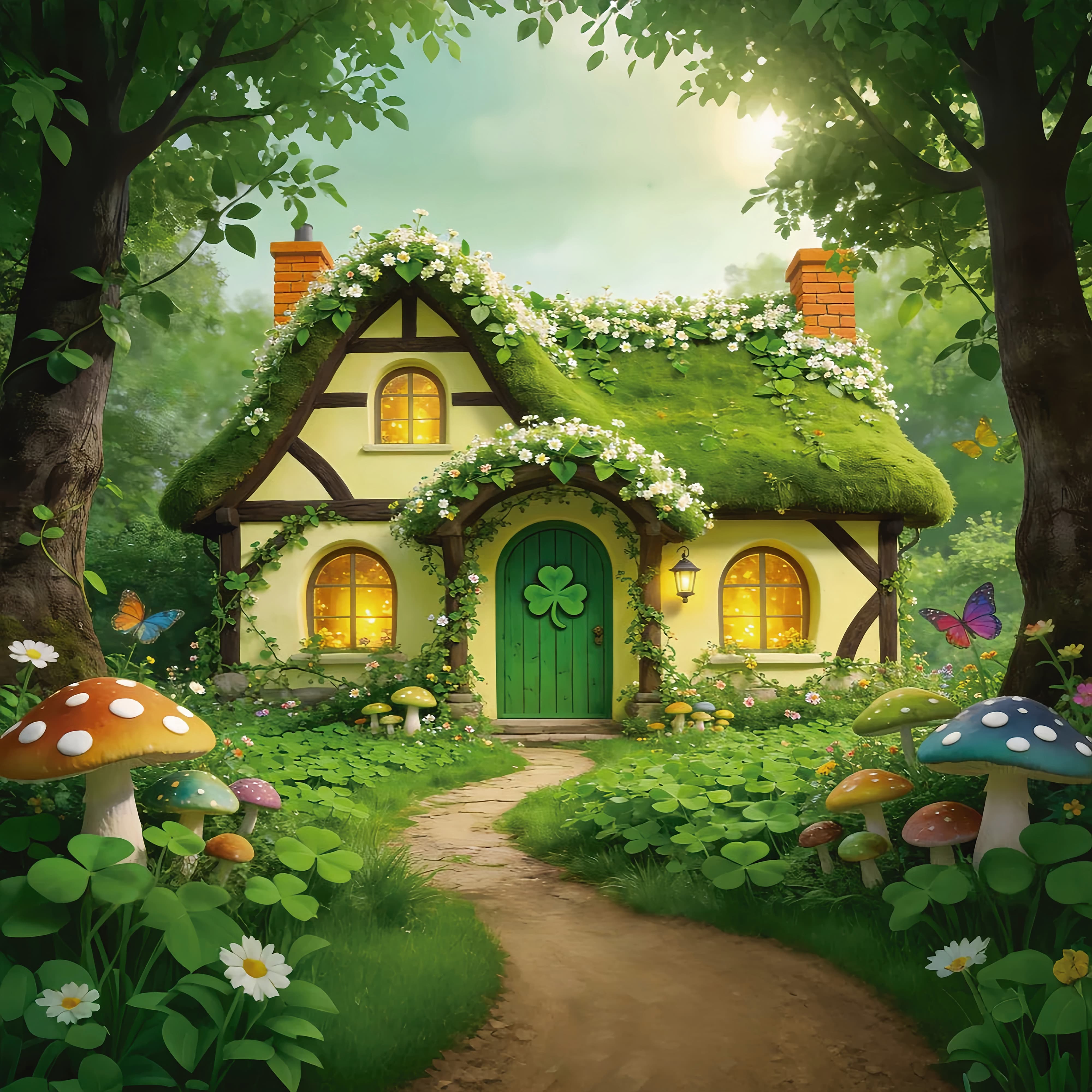 Saint Patrick's Day Backdrop Shamrock Forest Cottage St Patrick Backdrop UK LXX512-35