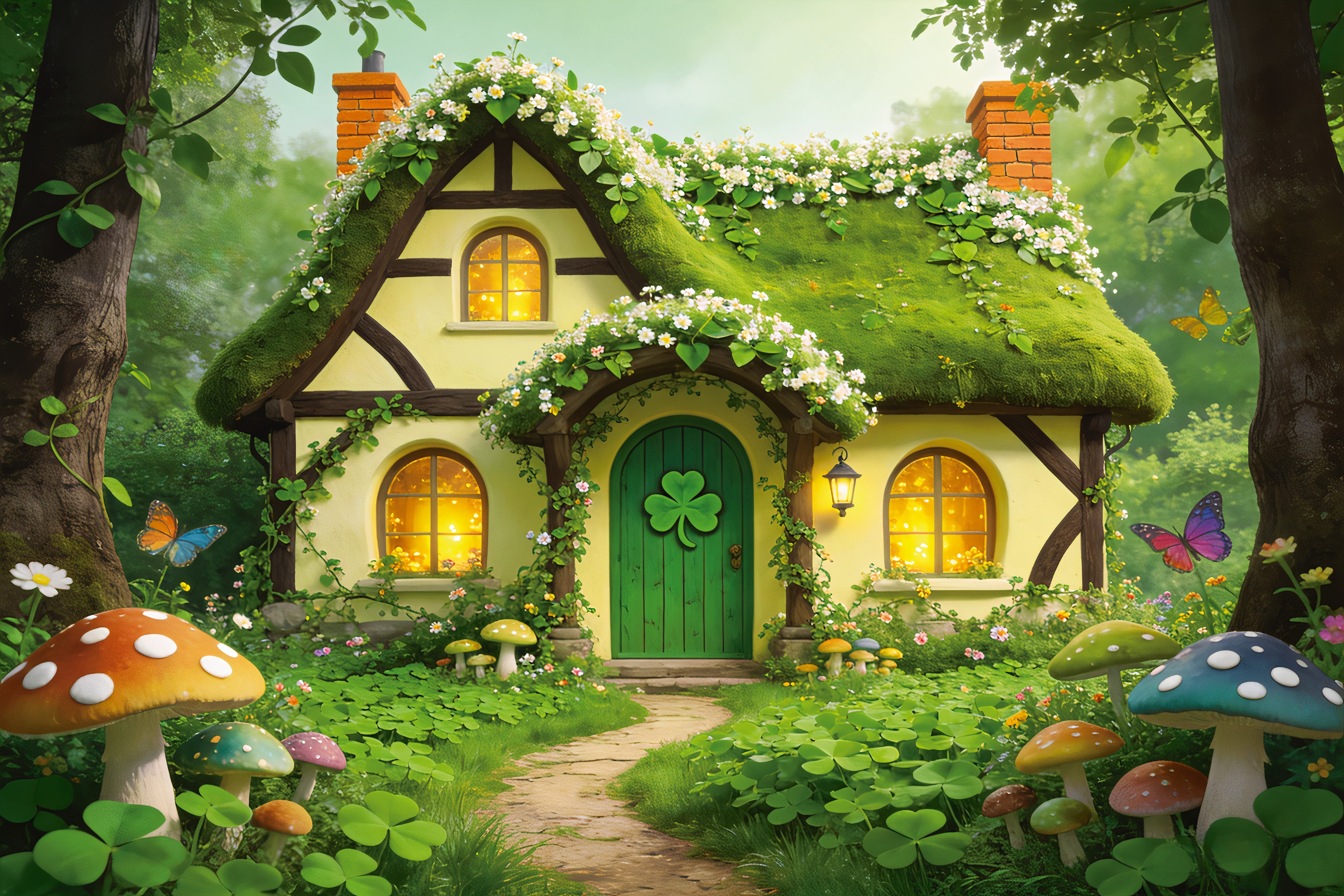 Saint Patrick's Day Backdrop Shamrock Forest Cottage St Patrick Backdrop UK LXX512-35