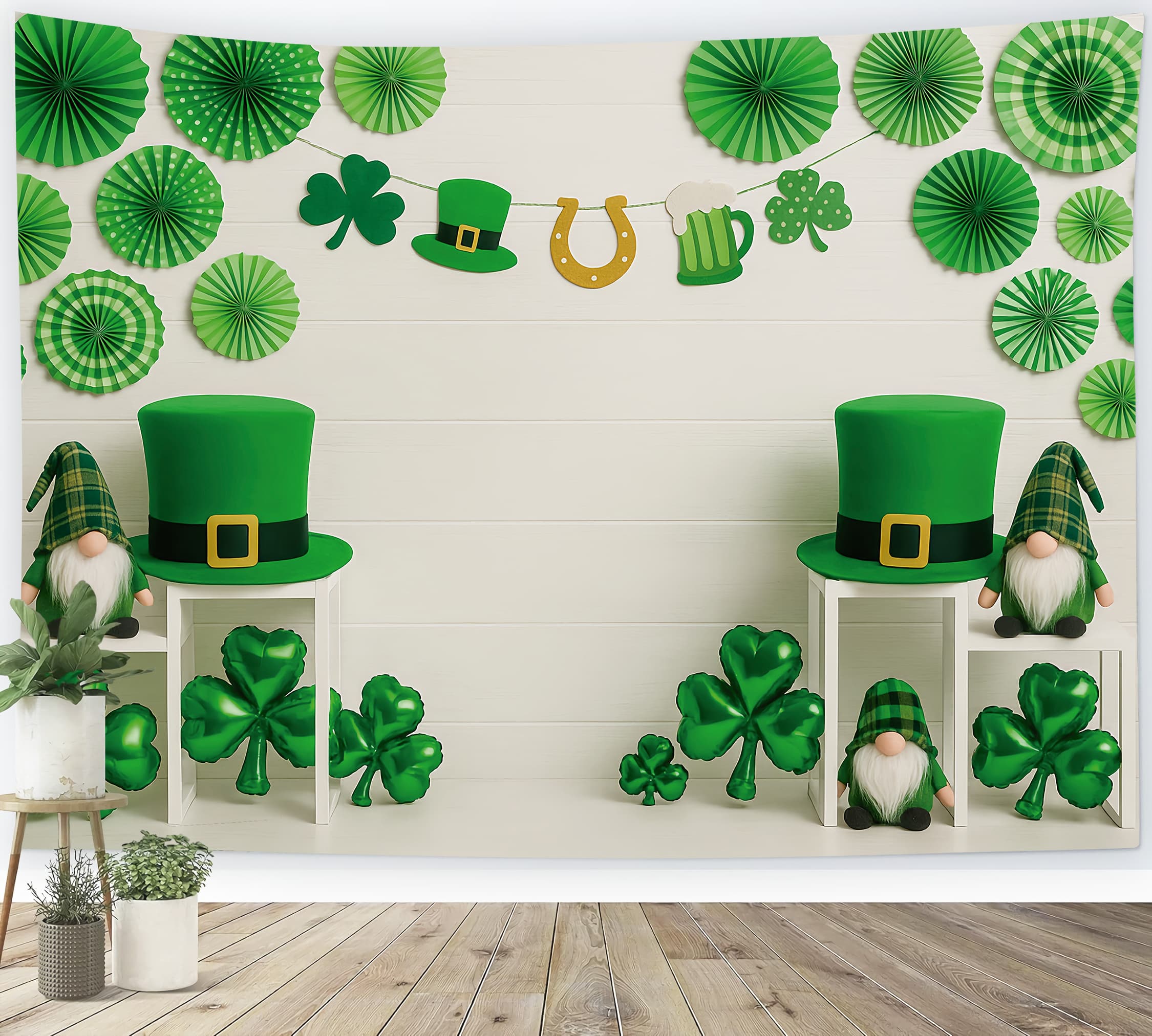 St Patricks Photo Backdrop Green Shamrock Decor Leprechaun Hats Irish Backdrop UK LXX512-39