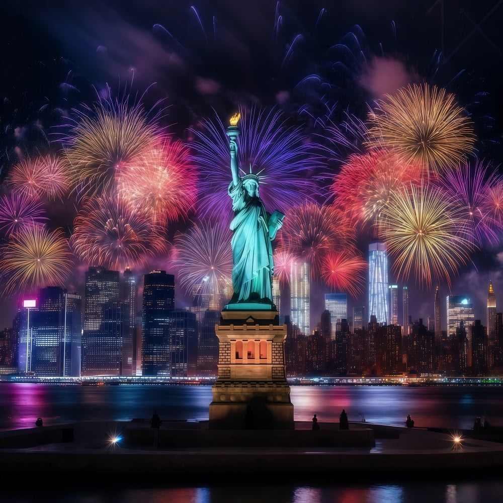 Happy New Year Backdrop Statue Liberty Night Cityscape Fireworks Backdrop UK LXX512-4