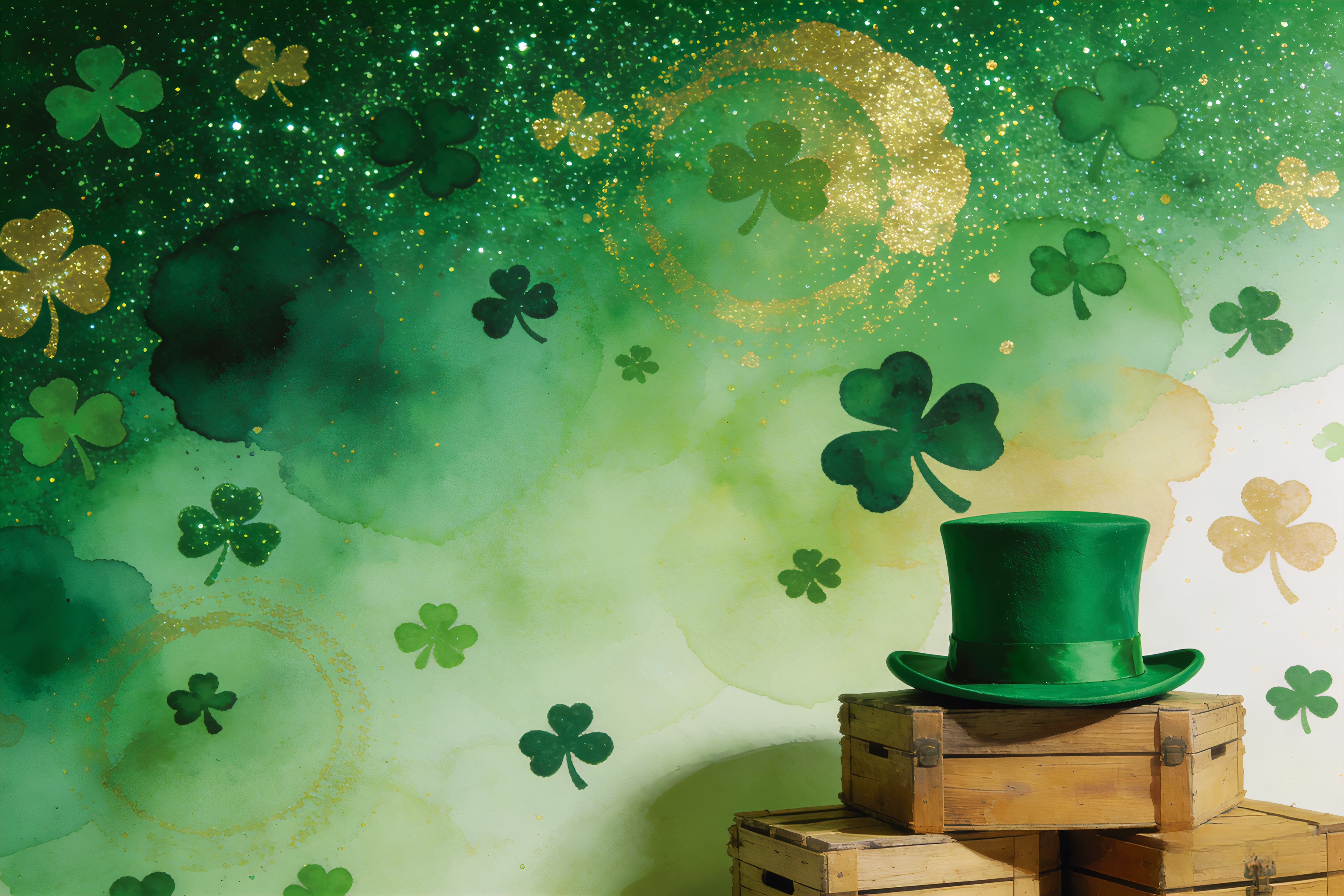 St Patrick's Day Backdrop Green Sequin Glitter Clover Irish Backdrops UK LXX512-40