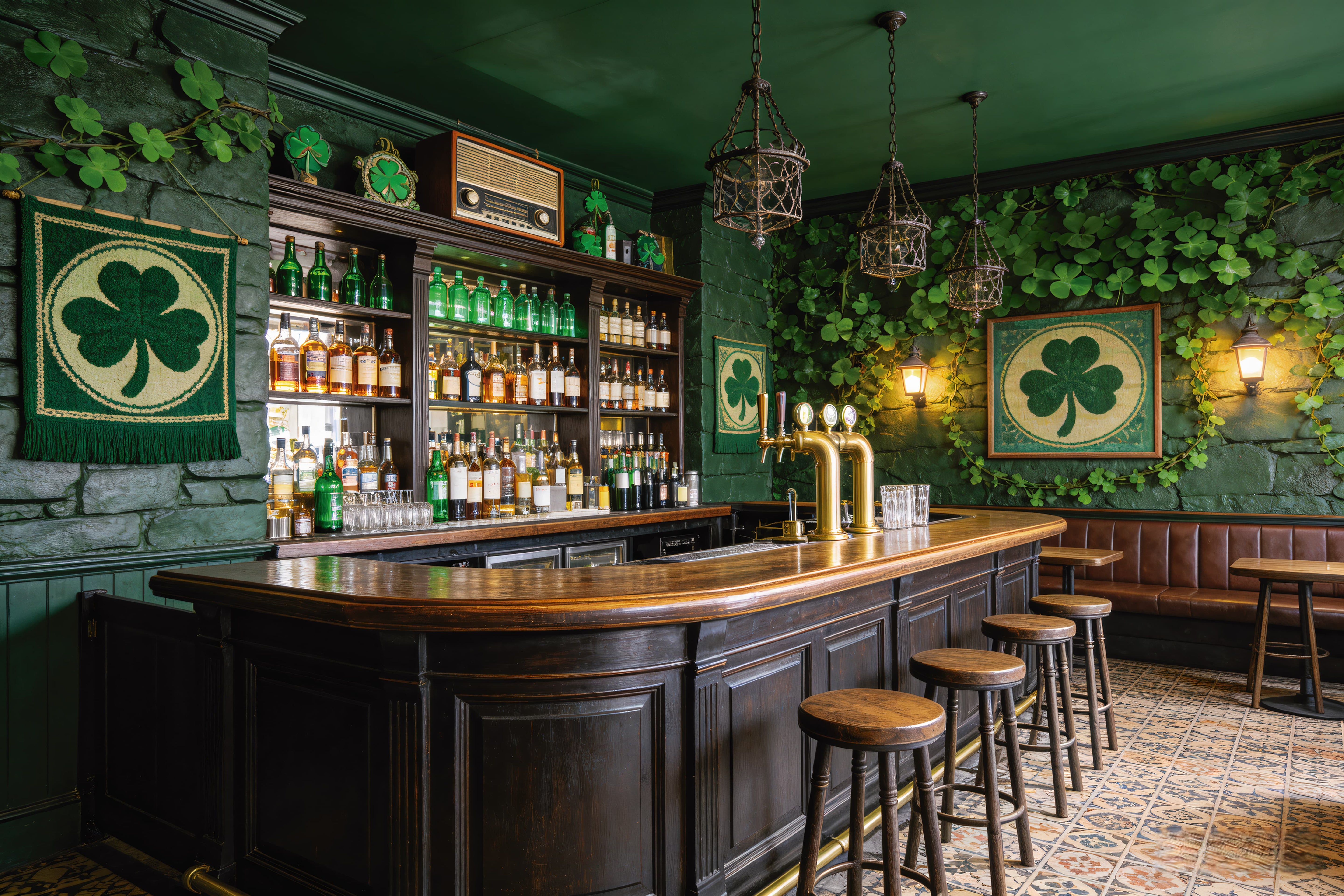 St Patricks Day Backdrop Emerald Clover Bar Counter Irish Backdrops UK LXX512-44