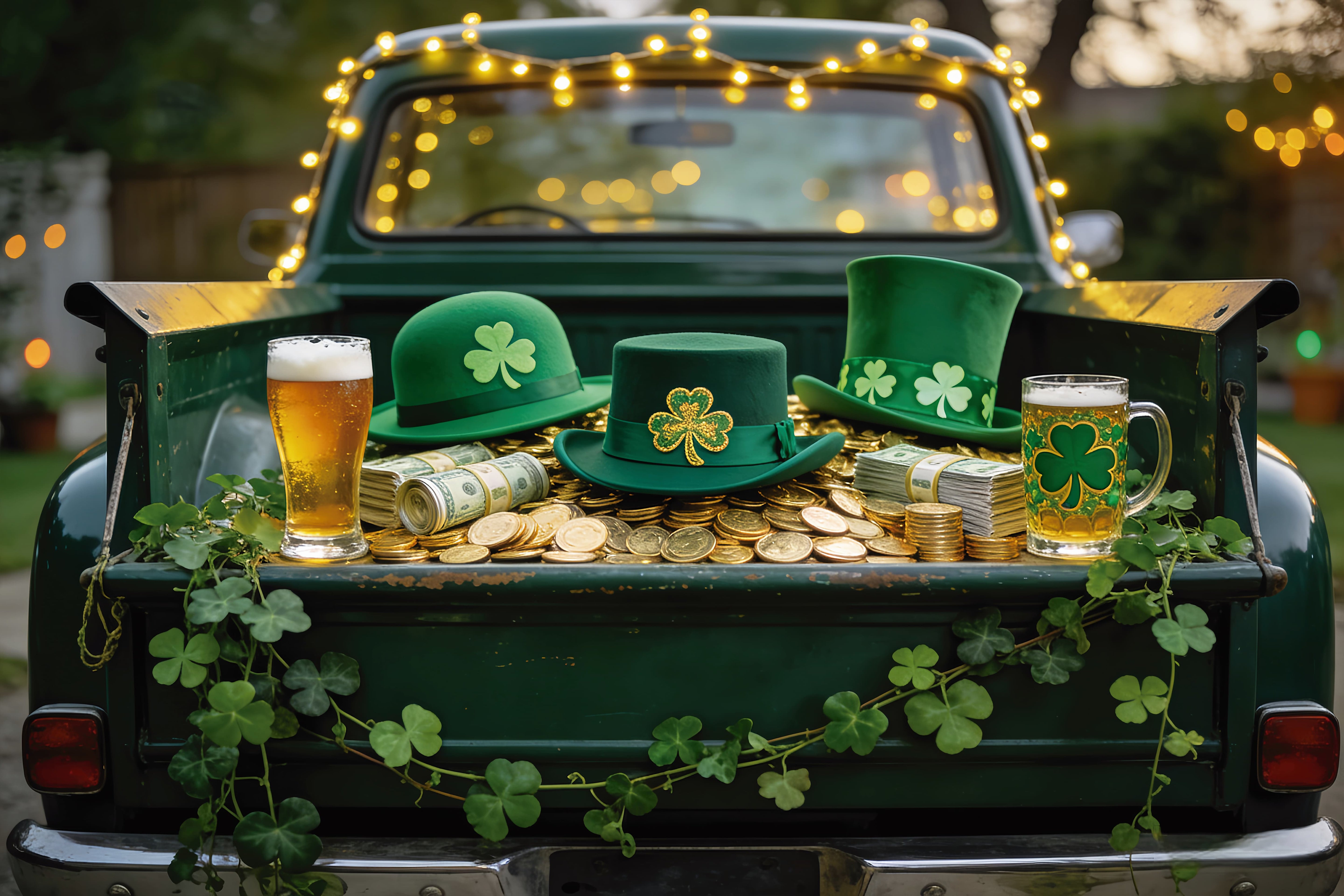 Irish Photo Backdrops Scattered Gold Coins Truck St Patrick's Day Backdrop UK LXX512-45