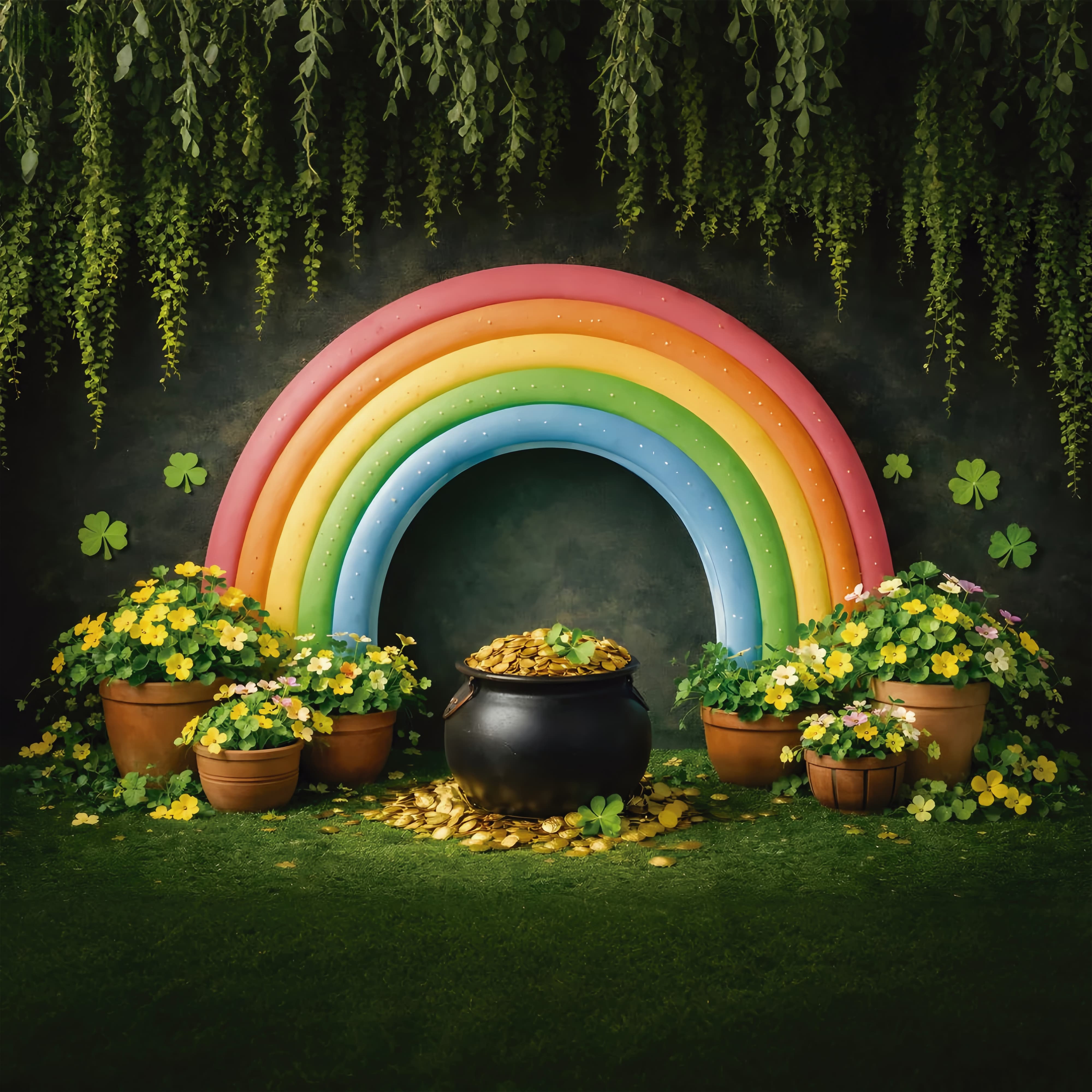 St Patrick's Backdrop Rainbow Gold Cauldron Garden St Patricks Day Backdrops UK LXX512-46