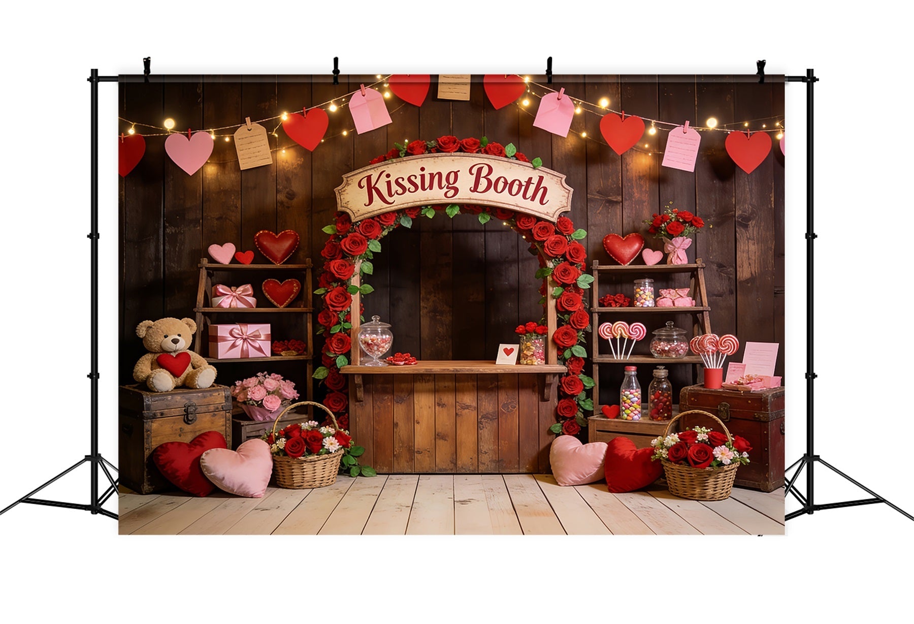 Heart Garland Backdrop Romantic Kissing Booth Roses Love Backdrops UK LXX512-47