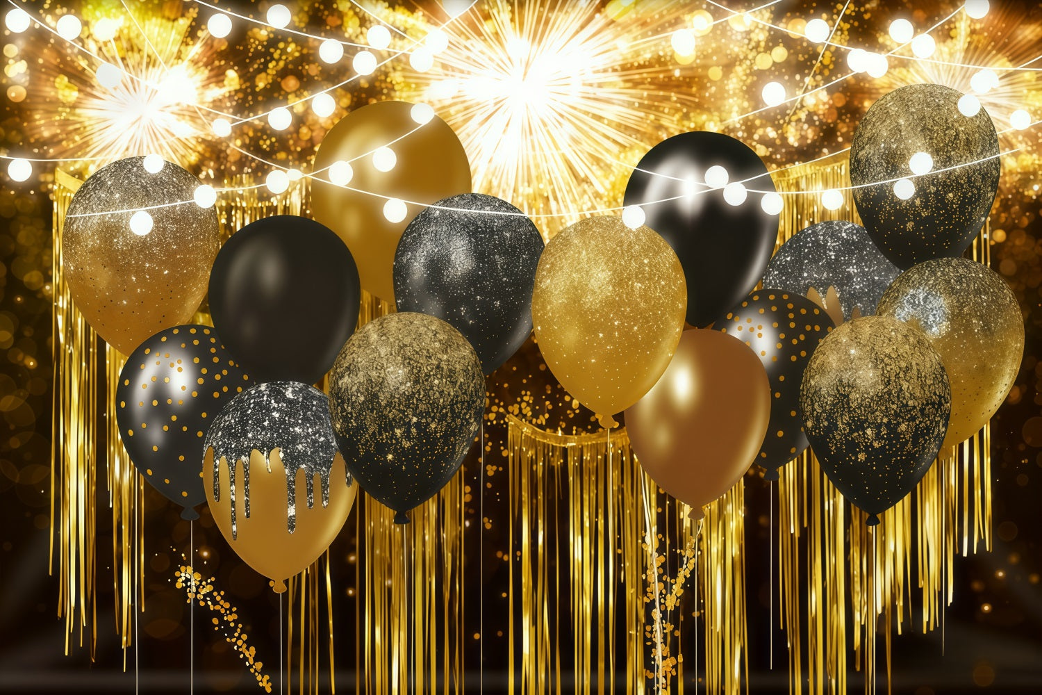 New Years Backdrop Gold Glitter Shimmer Bokeh New Year Balloon Backdrop UK LXX512-5