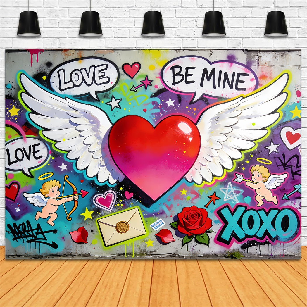 XOXO Backdrop Graffiti Love Winged Heart Cupid Backdrop UK LXX512-51