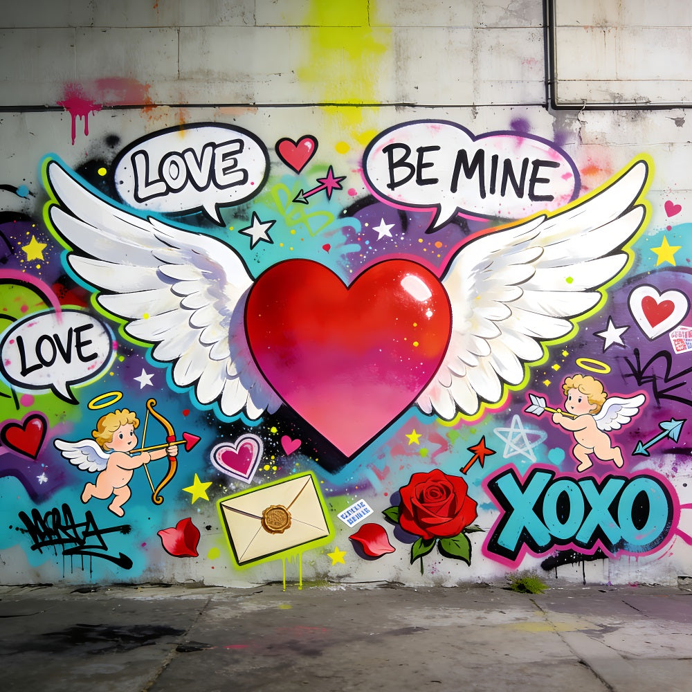 XOXO Backdrop Graffiti Love Winged Heart Cupid Backdrop UK LXX512-51