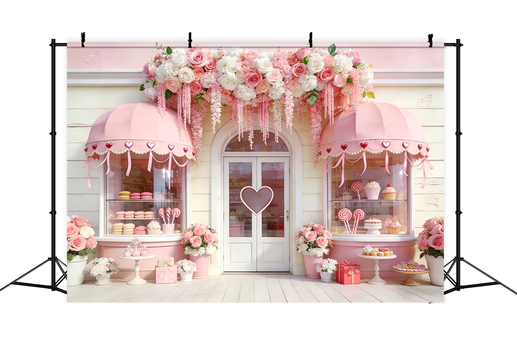 Candy Shop Valentine Backdrop Floral Arches Heart Pink Valentine Backdrop UK LXX512-52