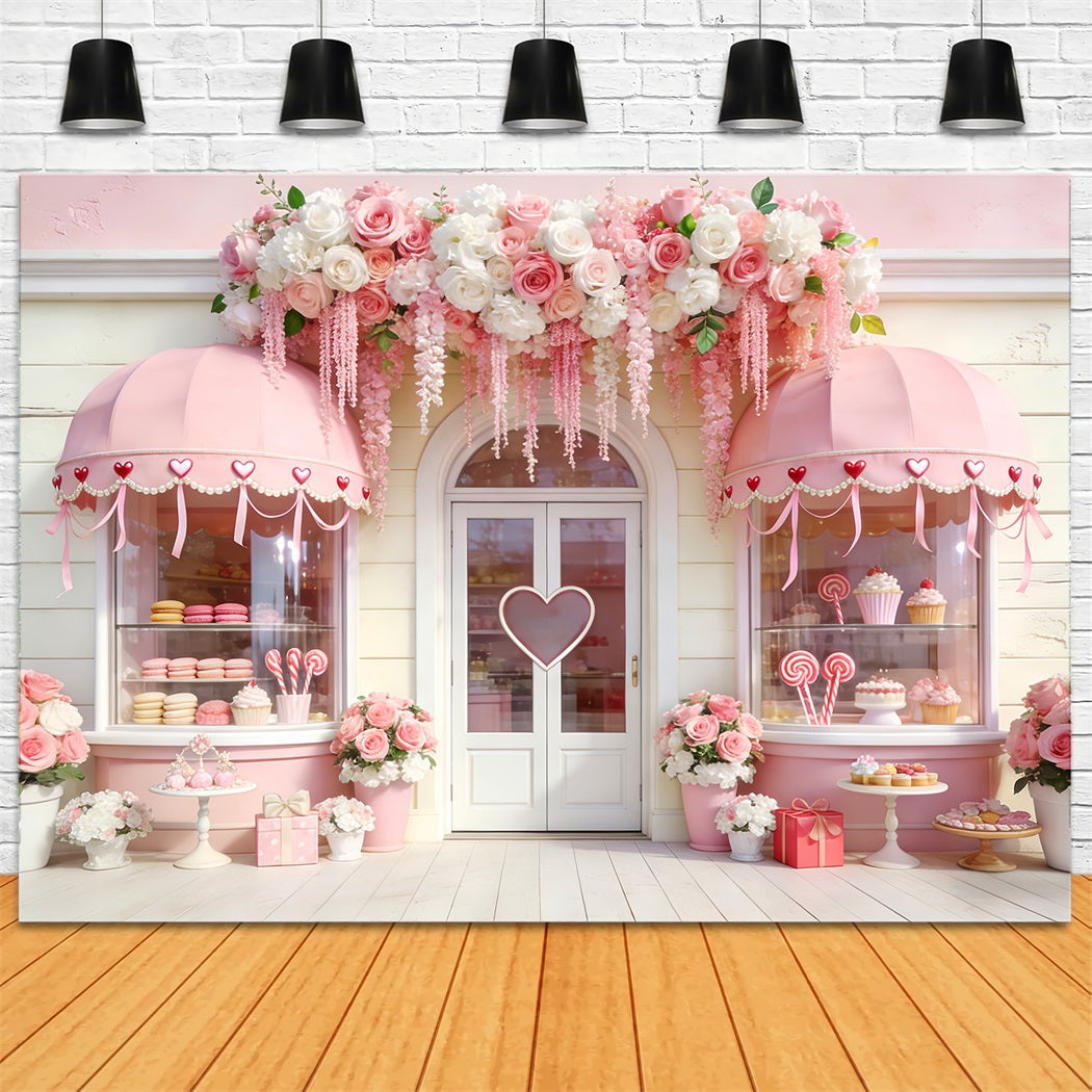 Candy Shop Valentine Backdrop Floral Arches Heart Pink Valentine Backdrop UK LXX512-52