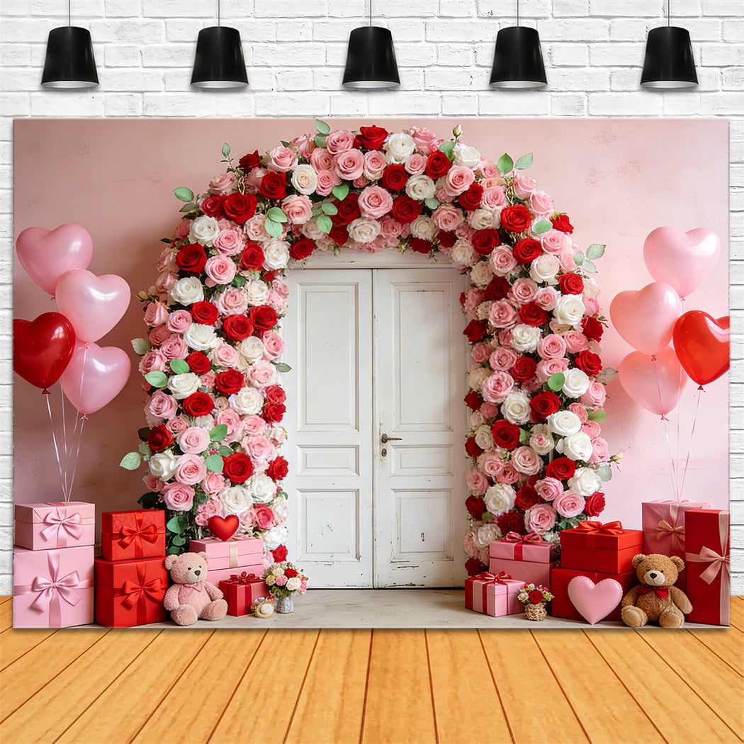 Floral Arch Valentine Backdrop Rose Door Wreath Gifts Heart Balloon Backdrop UK LXX512-53