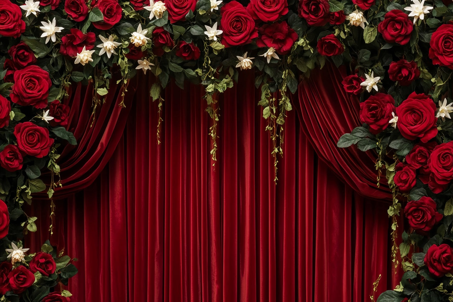 Red Roses Backdrop Crimson Velvet Curtain Elegance Valentine's Day Backdrop UK LXX512-56