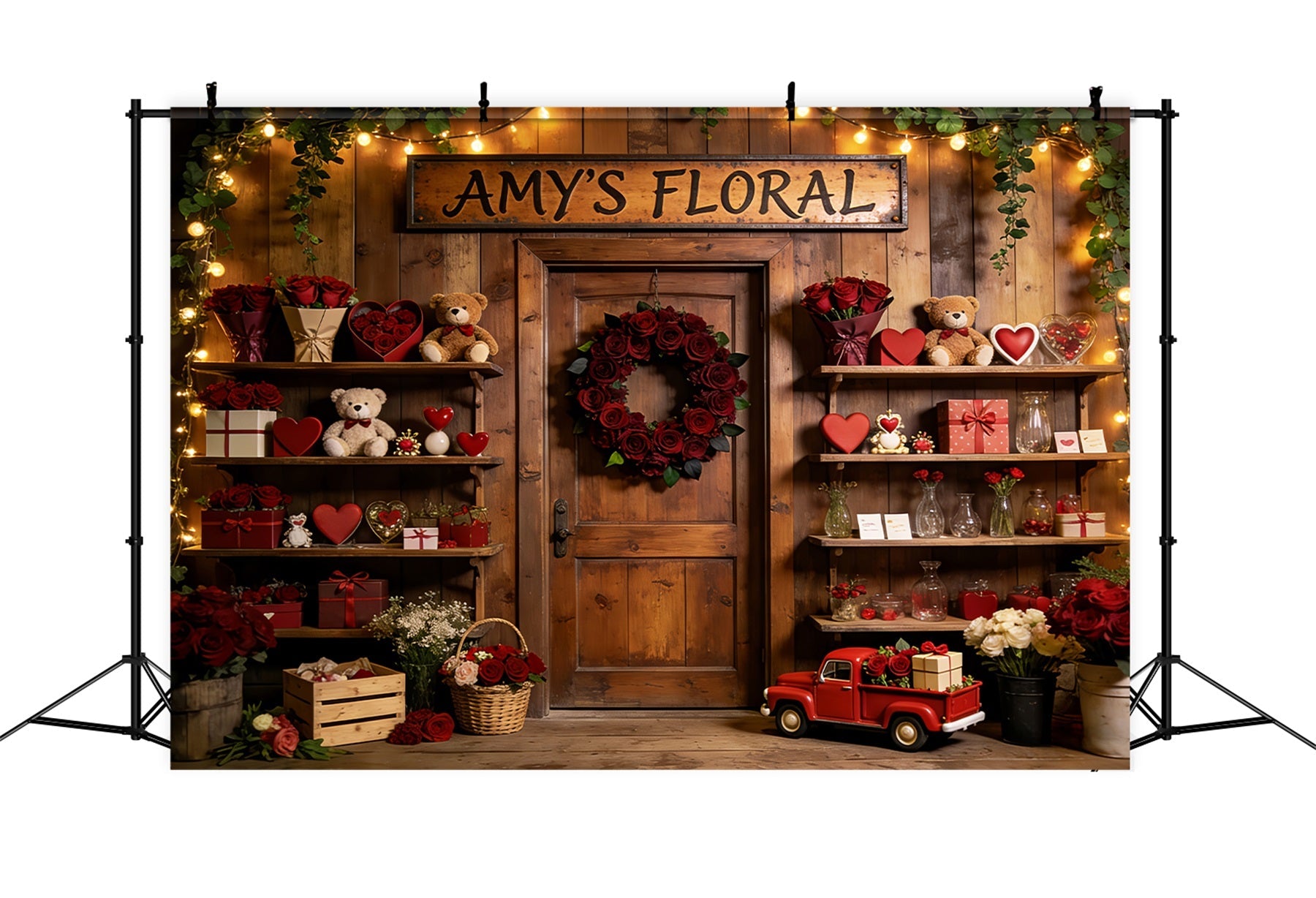Teddy Bears Valentine Backdrop Rustic Floral Shop Romantic Backdrop UK LXX512-57