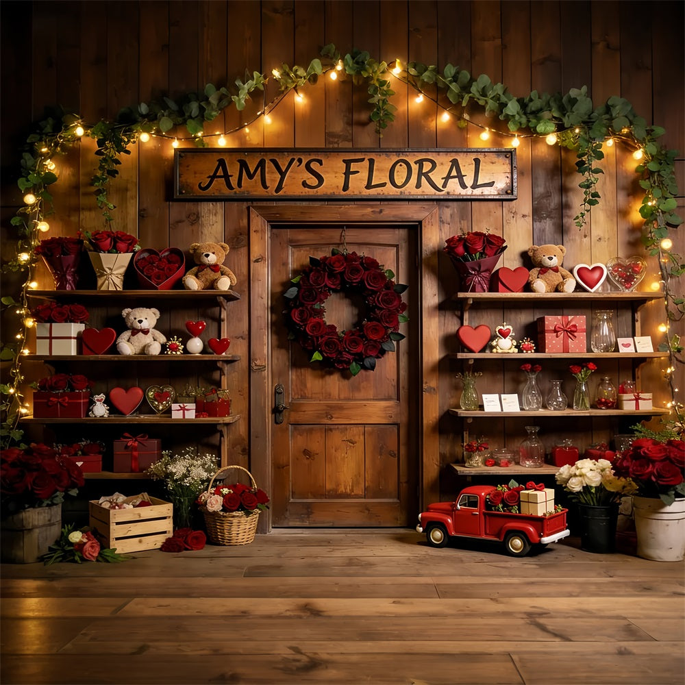 Teddy Bears Valentine Backdrop Rustic Floral Shop Romantic Backdrop UK LXX512-57