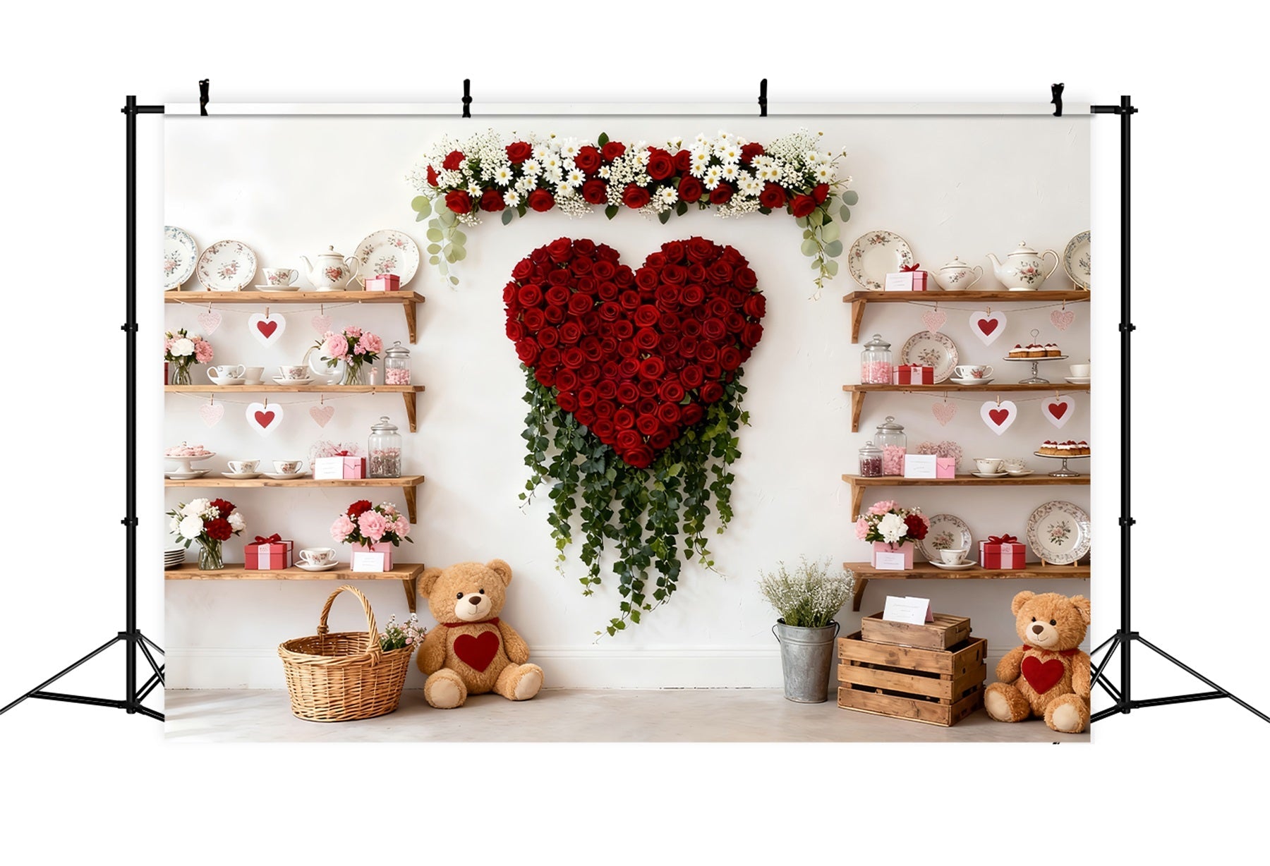 Valentine Backdrop Teddy Bears Tea Cabinet Red Rose Heart Backdrop UK LXX512-58