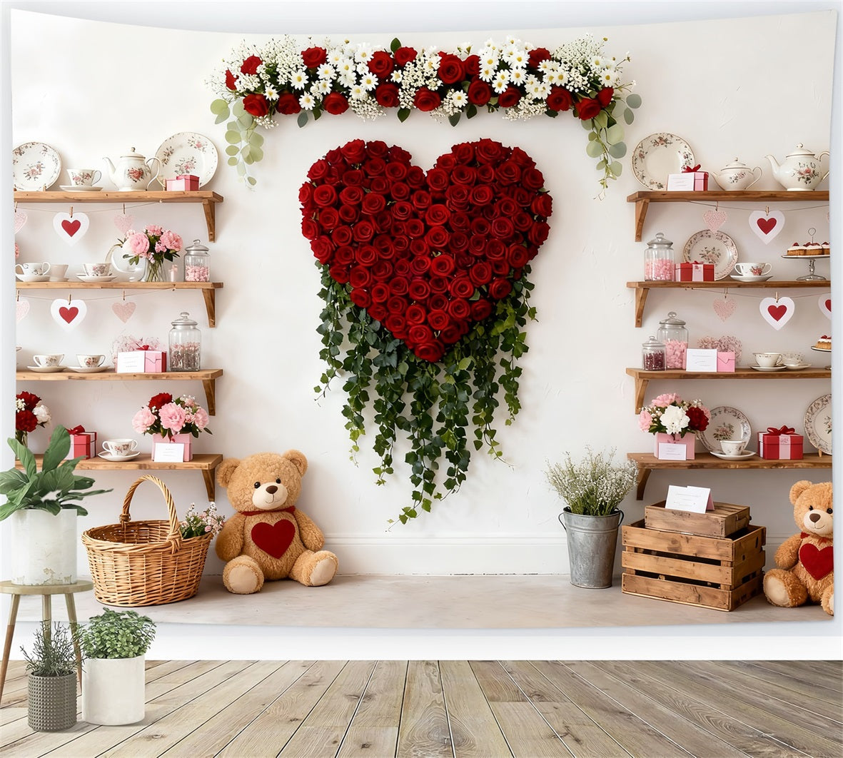Valentine Backdrop Teddy Bears Tea Cabinet Red Rose Heart Backdrop UK LXX512-58
