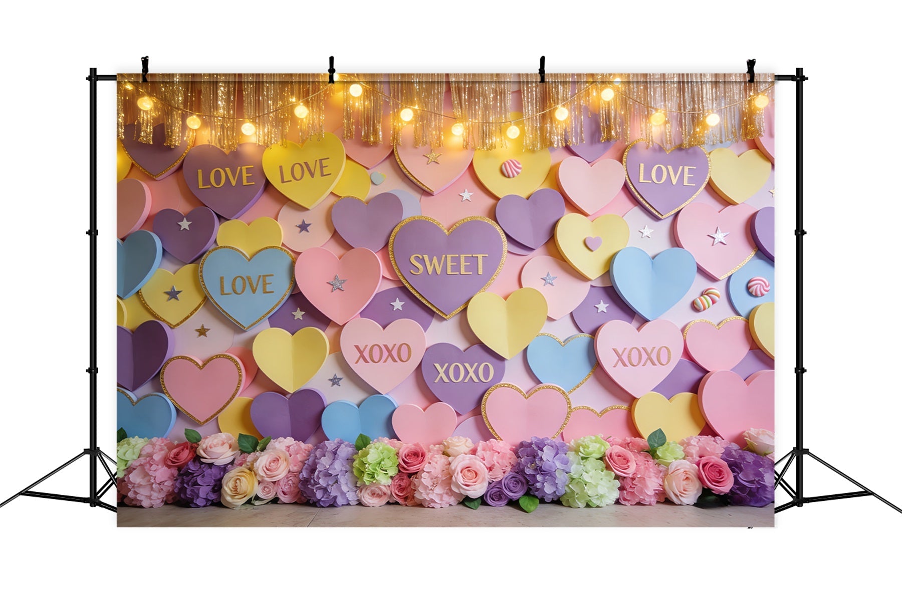 Romantic Backdrop Pastel Candy Hearts Wall Valentine Photo Backdrop UK LXX512-60