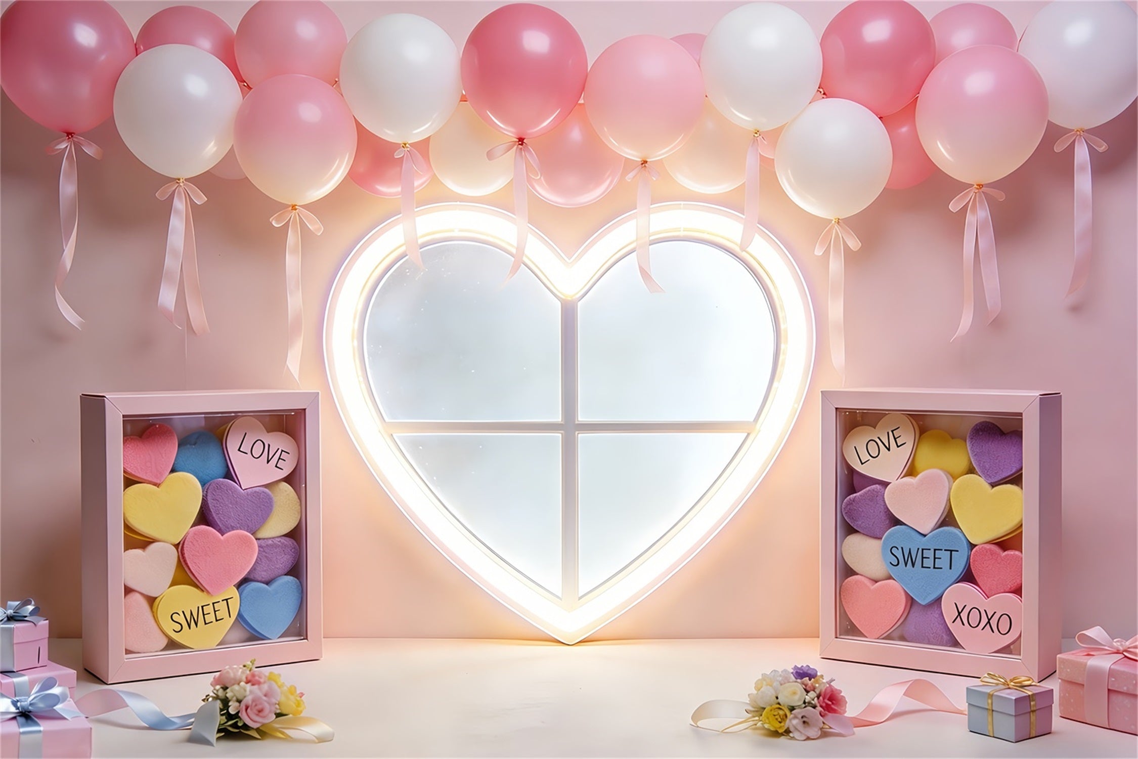 Heart Backdrop Soft Blush Balloon Heart Pink Valentine Backdrop UK LXX512-62