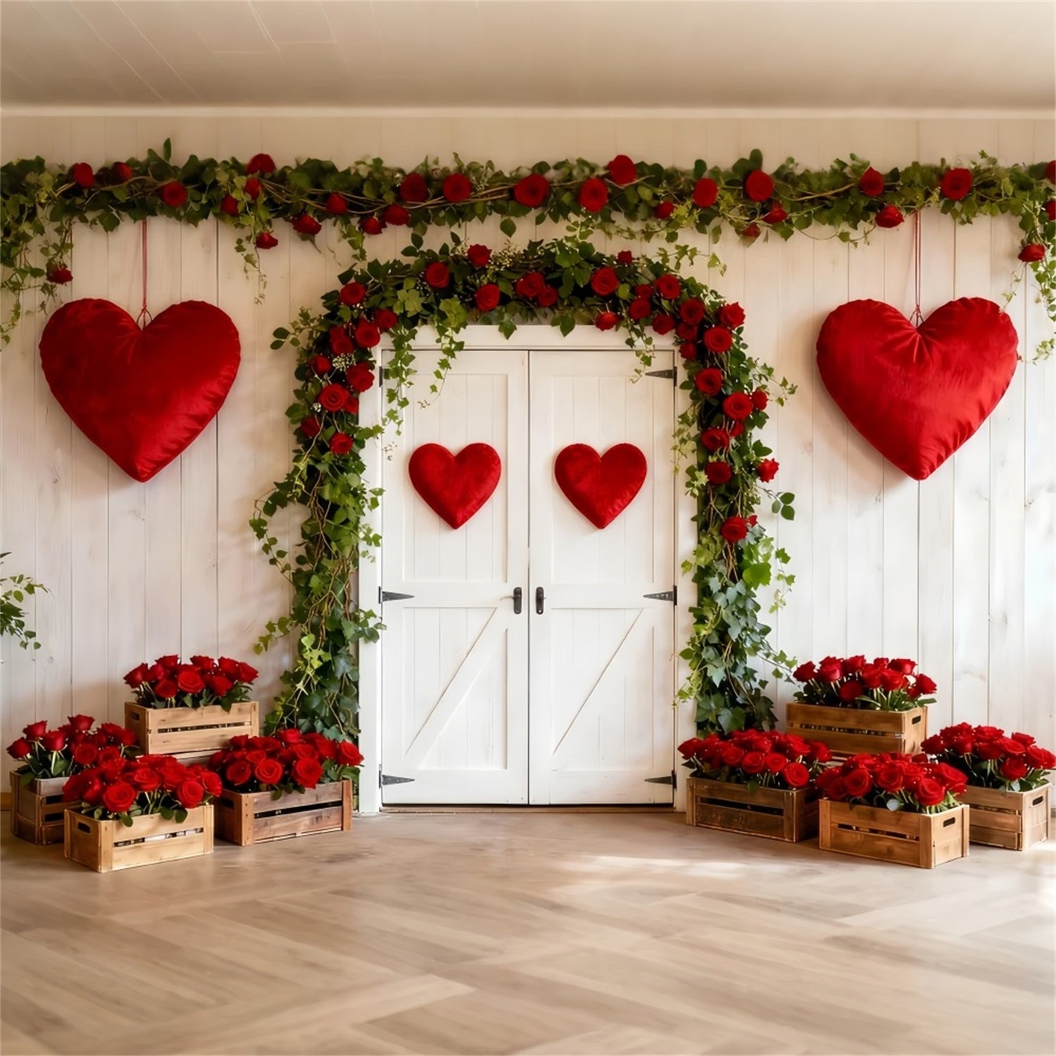 Rustic Farmhouse Valentine Backdrop Rose Floral Arch Hearts Backdrop UK LXX512-63