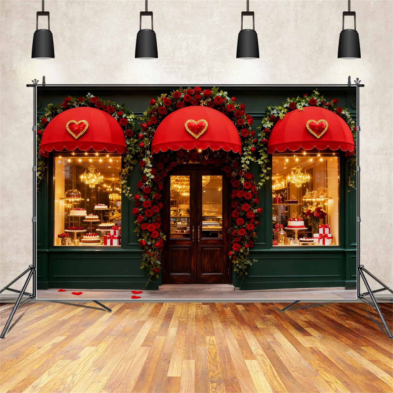 Romantic Backdrop Rose Heart Candy Shop Valentine's Day Backdrop UK LXX512-67