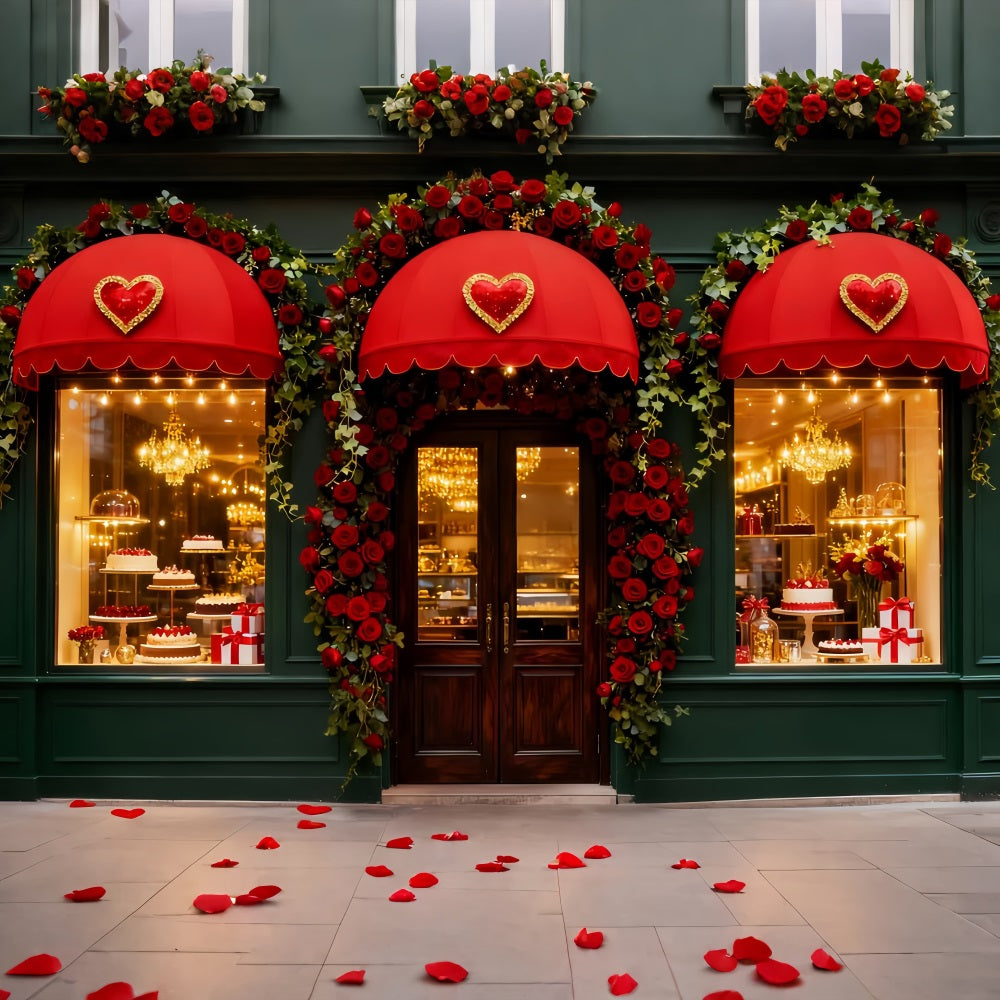 Romantic Backdrop Rose Heart Candy Shop Valentine's Day Backdrop UK LXX512-67