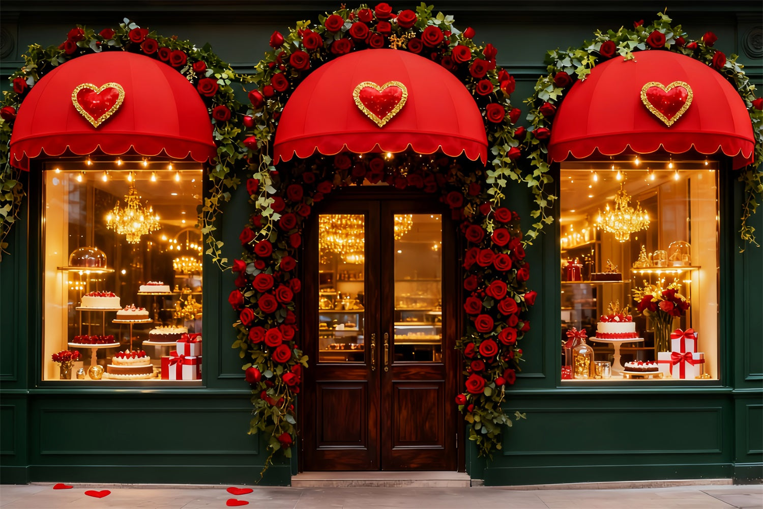 Romantic Backdrop Rose Heart Candy Shop Valentine's Day Backdrop UK LXX512-67