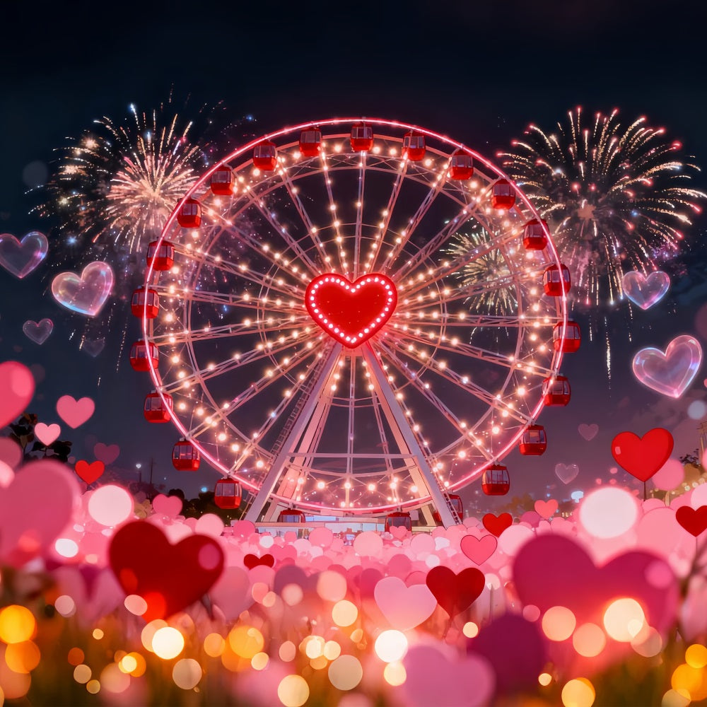 Glitter Valentine Backdrop Firework Heart Ferris Wheel Heart Backdrop UK LXX512-68