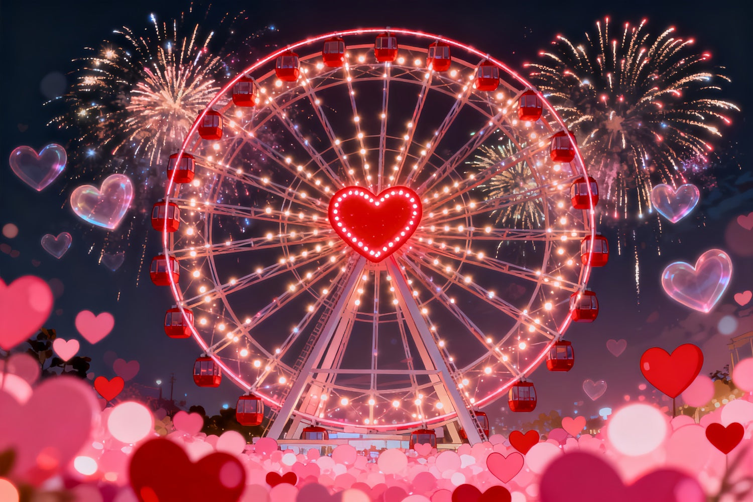 Glitter Valentine Backdrop Firework Heart Ferris Wheel Heart Backdrop UK LXX512-68
