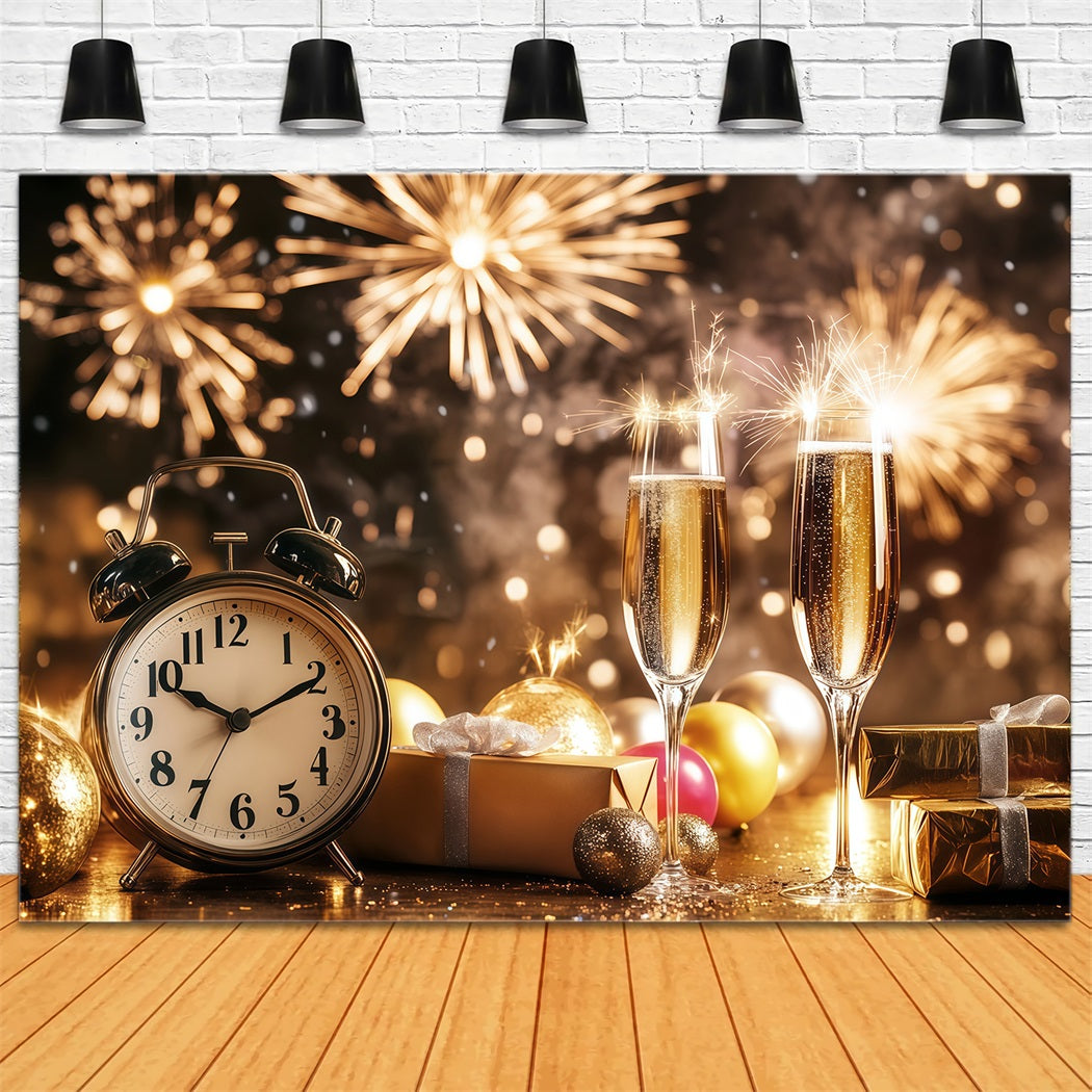 New Year's Backdrops Champagne Countdown Clock Firework Gold Glitter Backdrop UK LXX512-7