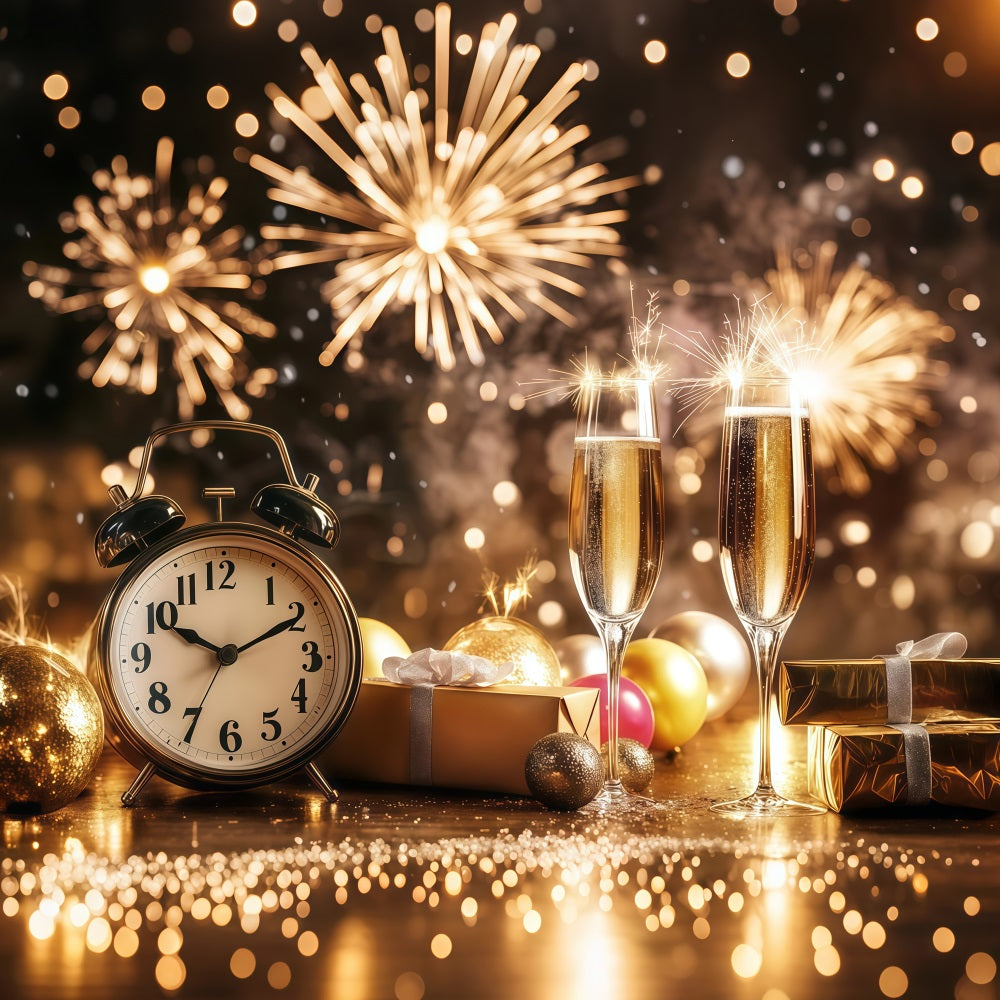 New Year's Backdrops Champagne Countdown Clock Firework Gold Glitter Backdrop UK LXX512-7