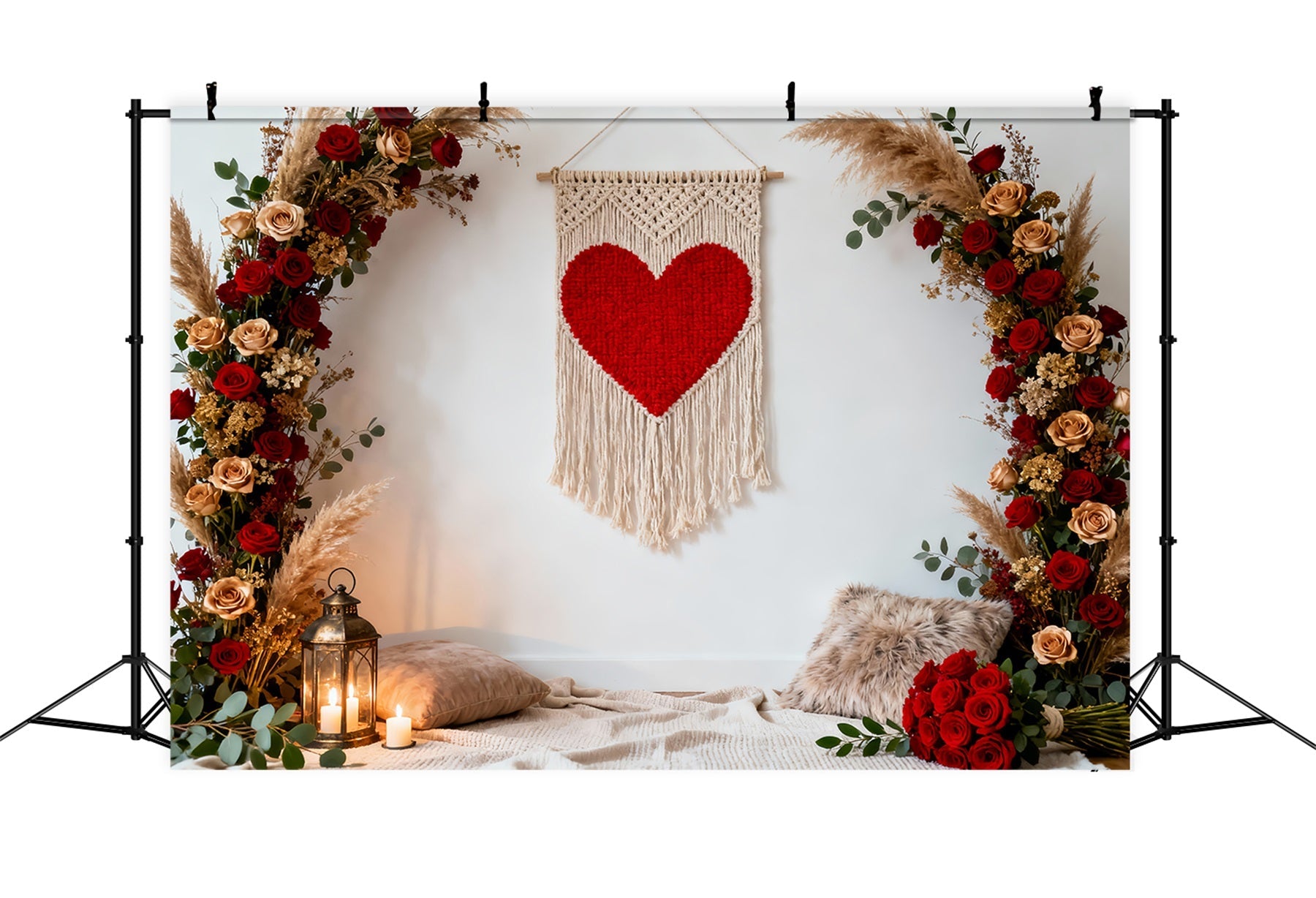 Boho Floral Valentine Backdrop Macrame Heart Rose Arch Love Backdrops UK LXX512-71