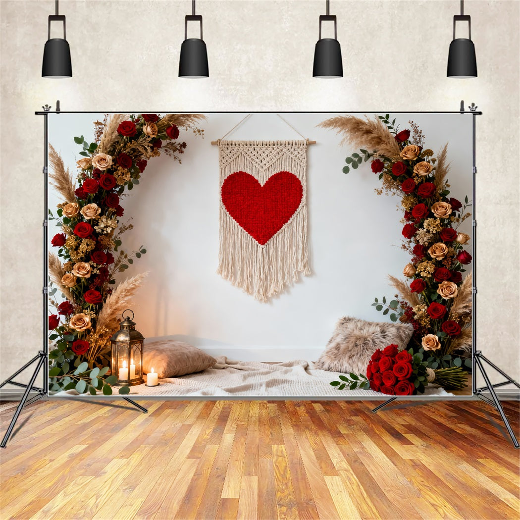 Boho Floral Valentine Backdrop Macrame Heart Rose Arch Love Backdrops UK LXX512-71