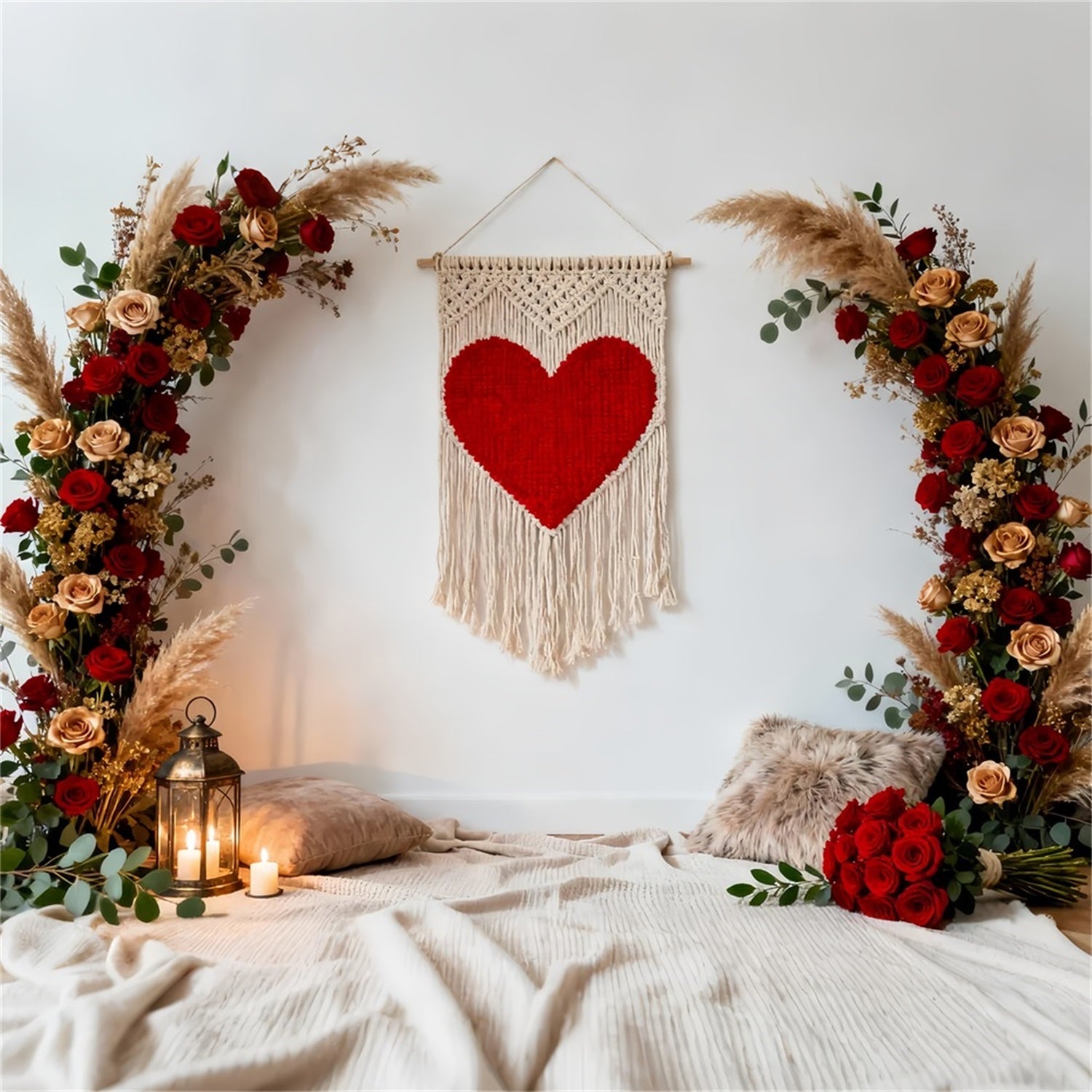 Boho Floral Valentine Backdrop Macrame Heart Rose Arch Love Backdrops UK LXX512-71