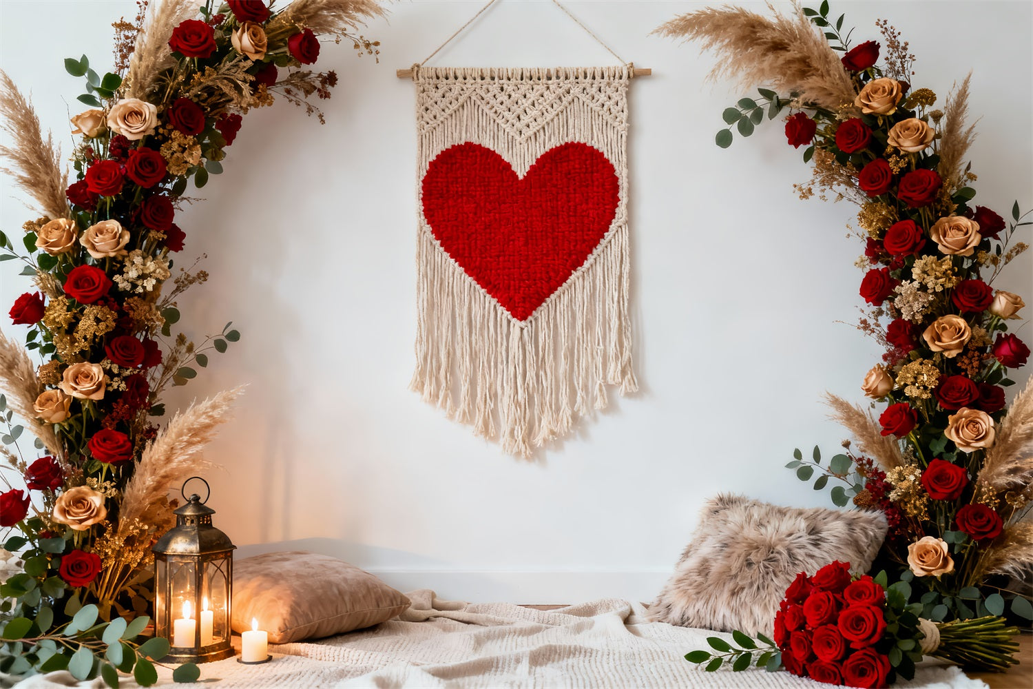 Boho Floral Valentine Backdrop Macrame Heart Rose Arch Love Backdrops UK LXX512-71
