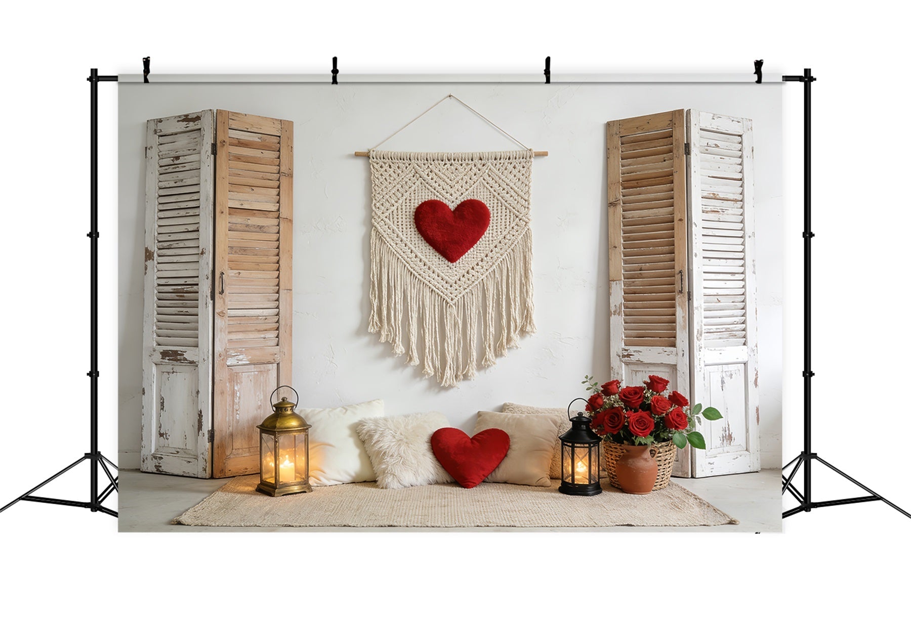 Love Backdrops Rustic Shutter Macrame Heart Boho Floral Valentine Backdrop UK LXX512-72