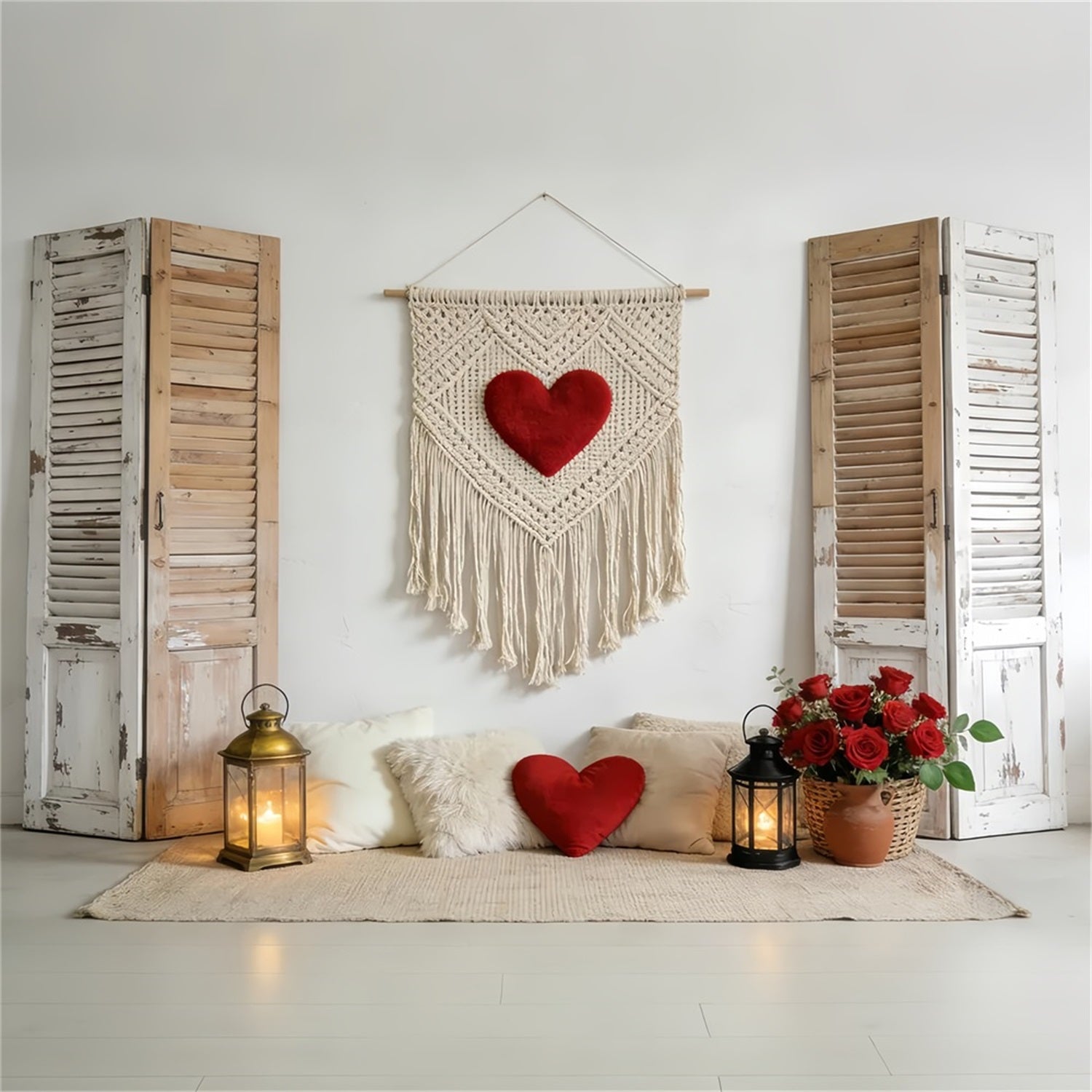Love Backdrops Rustic Shutter Macrame Heart Boho Floral Valentine Backdrop UK LXX512-72